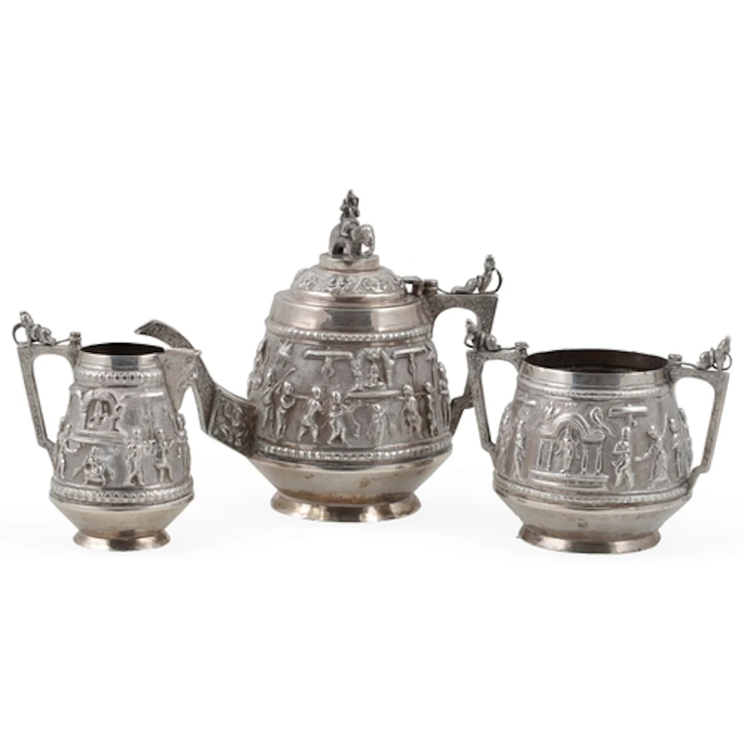 A late 19th/early 20th century Indian Colonial white metal t...