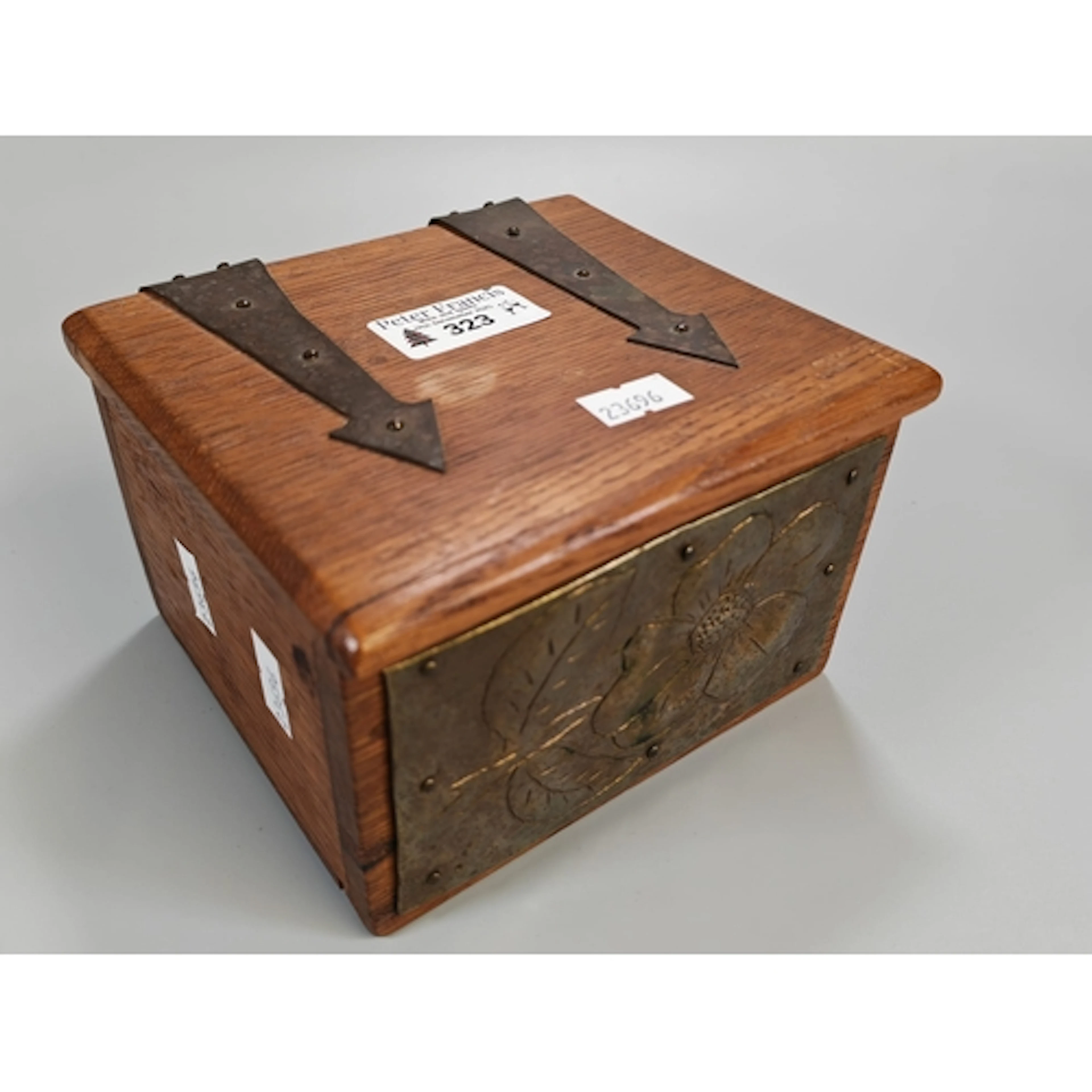 Oak Art Nouveau style and design jewellery casket, the inter...