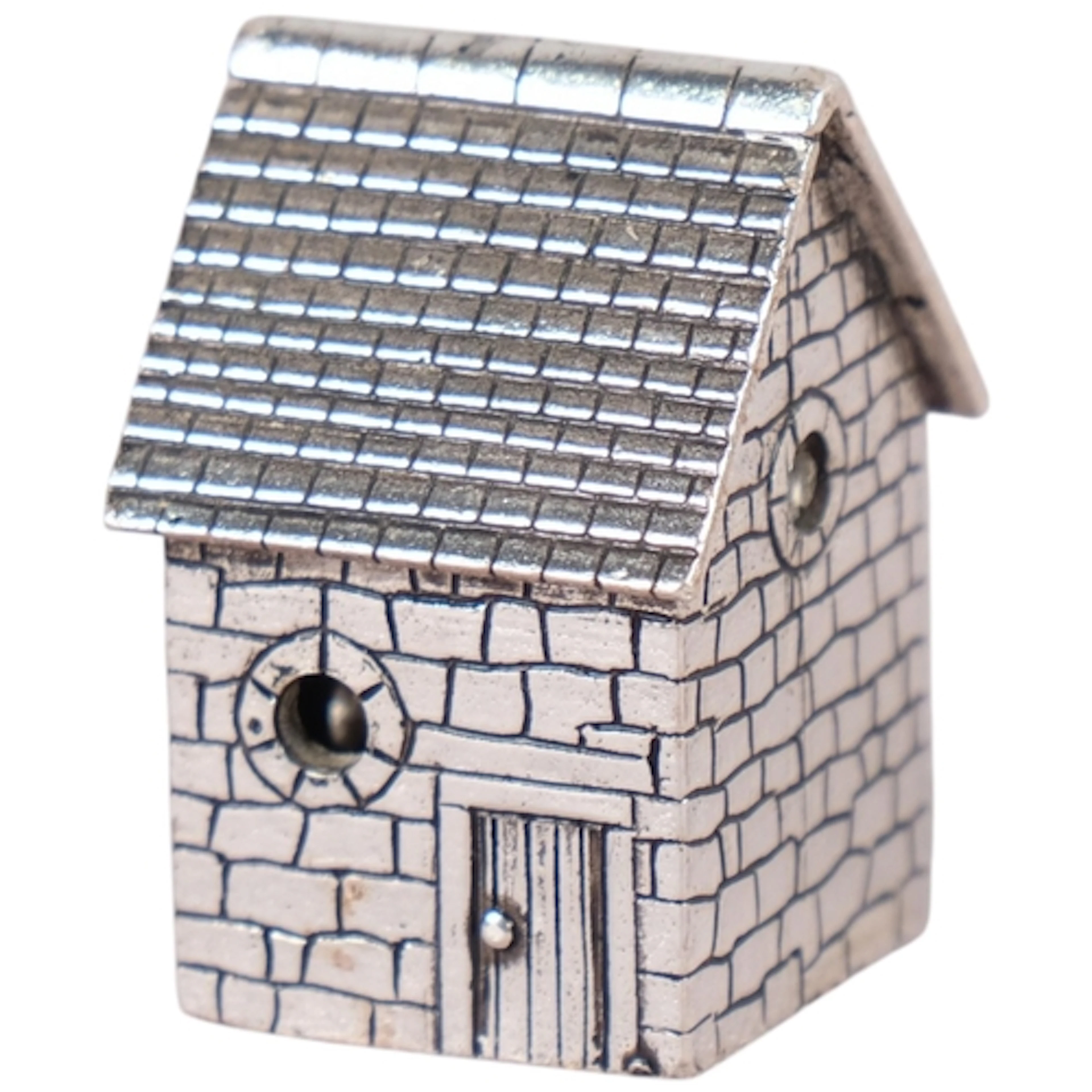 A Contemporary miniature silver model house, unmarked, 2.5cm...