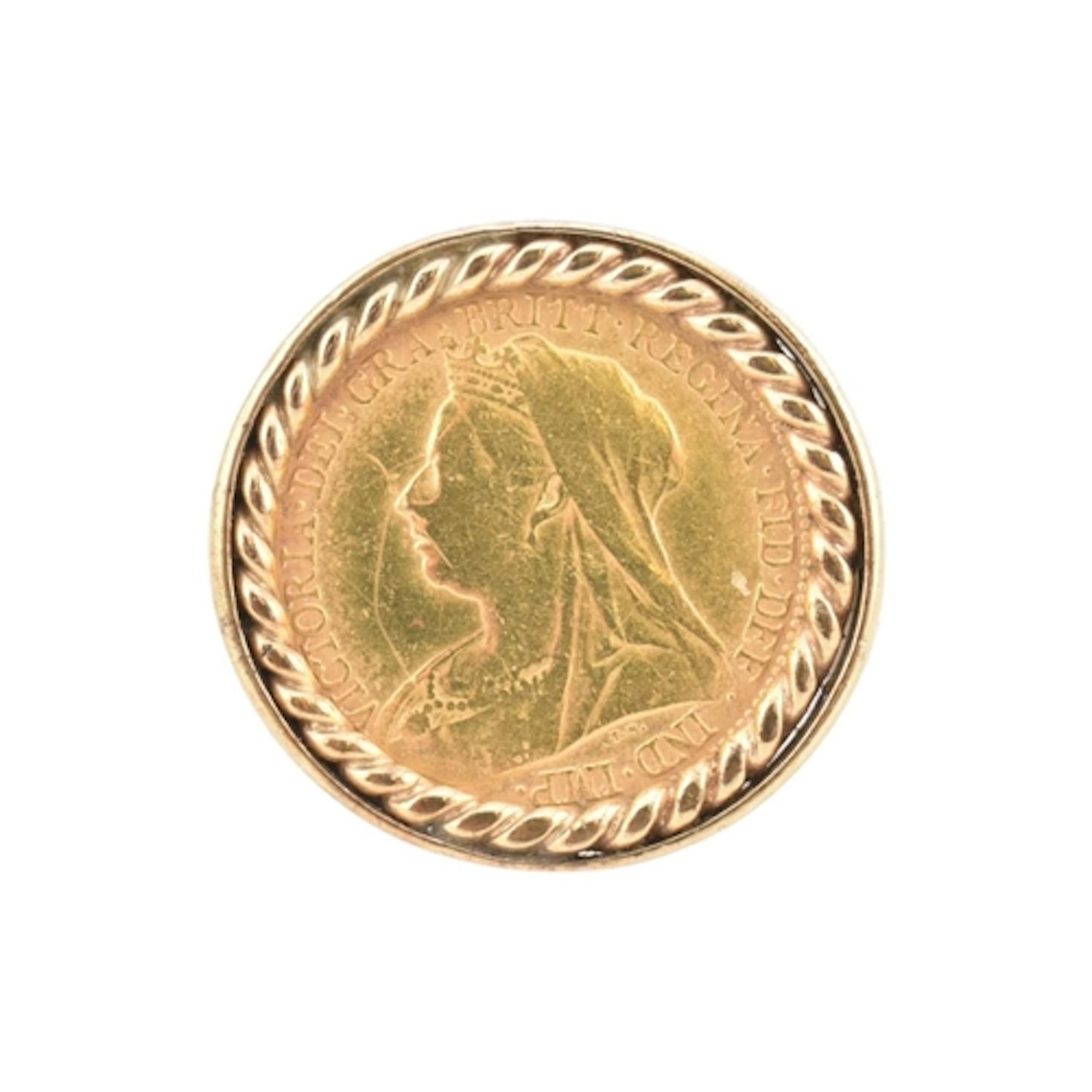 A hallmarked 9ct gold mounted Victorian half sovereign ring....