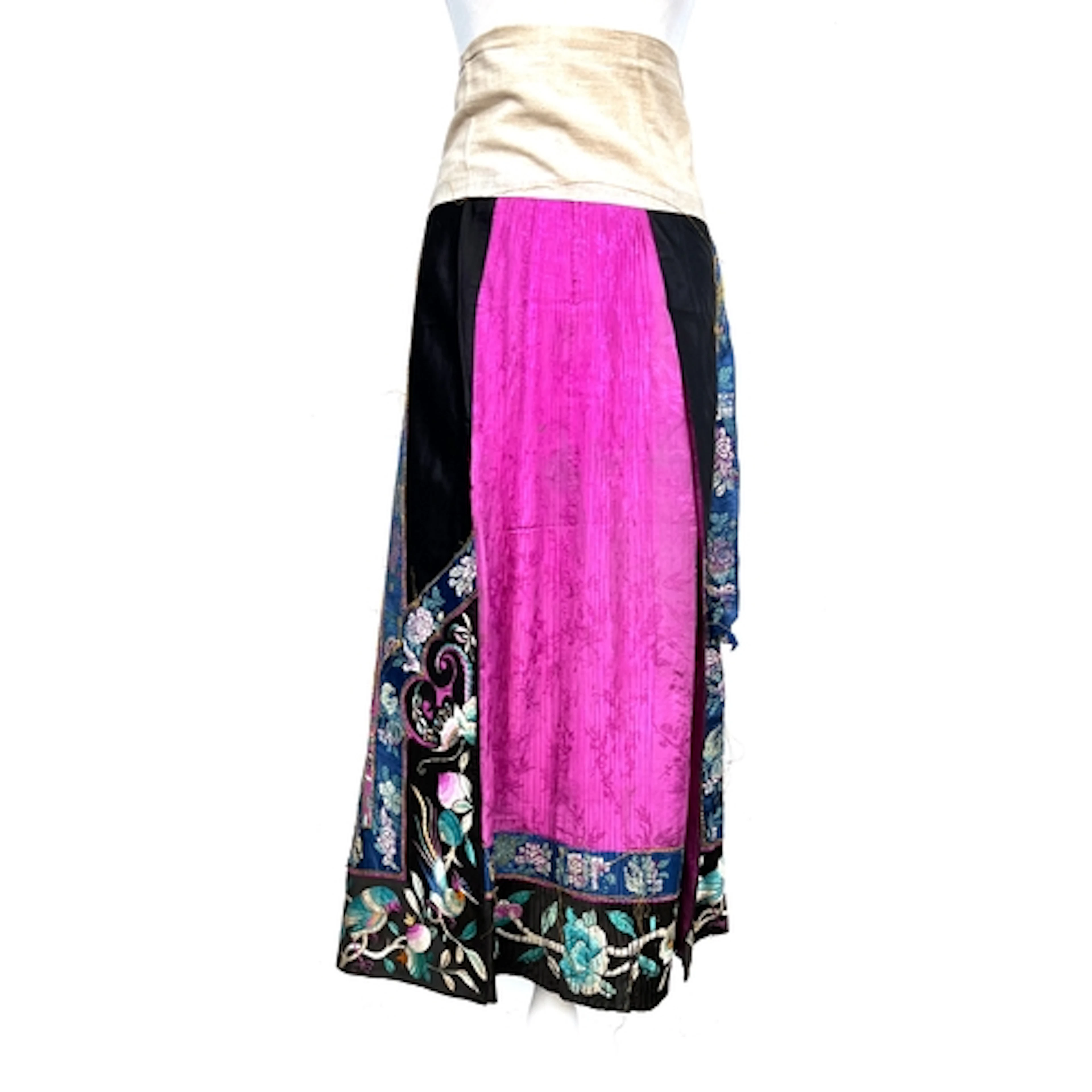 An antique Chinese mamianqun 'horse face' wrap skirt, damask...