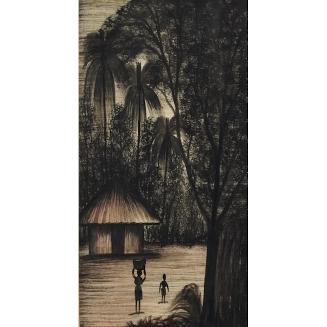 African silhouette, 20th century watercolour on paper, mount...
