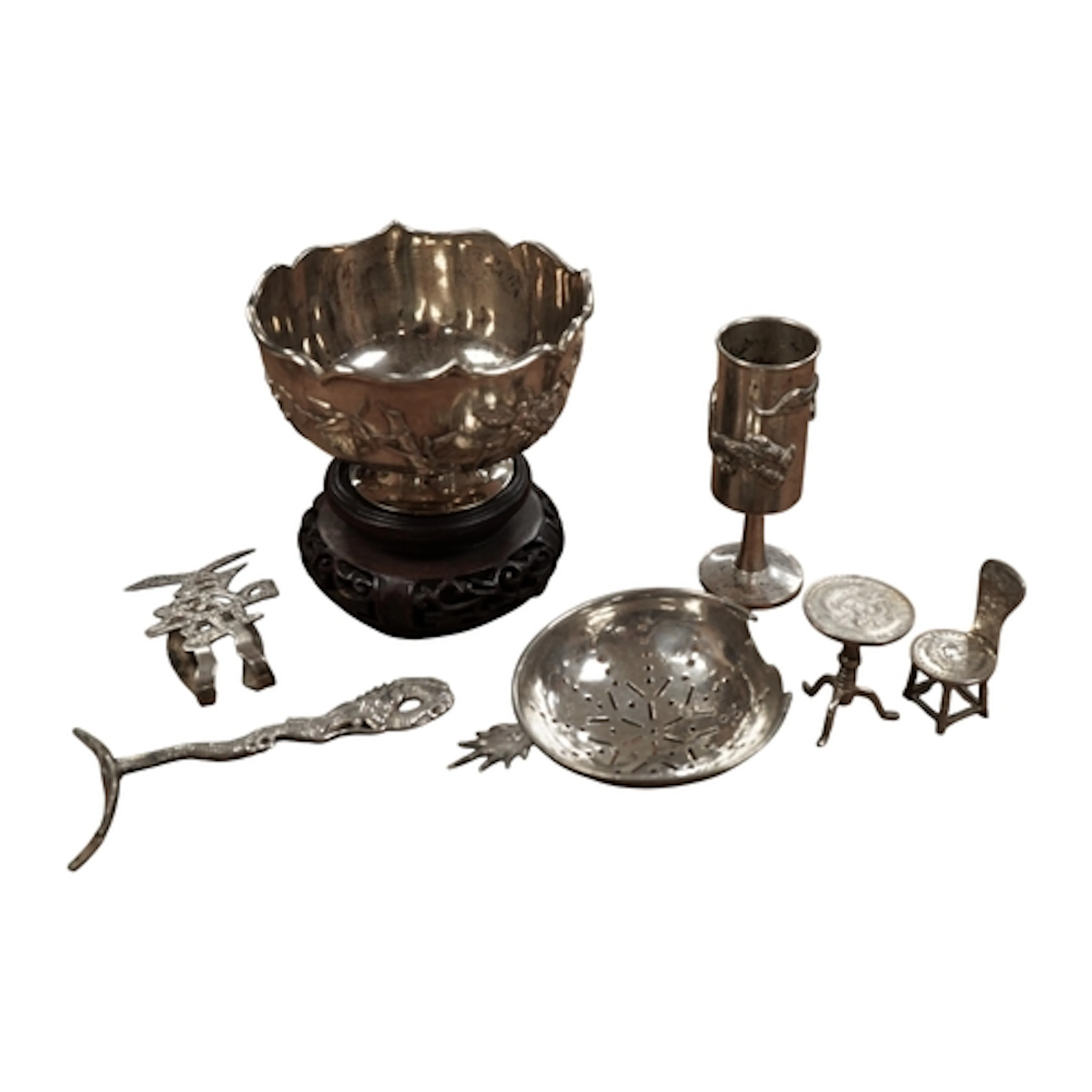 A late 19th/early 20th century small white metal rose bowl, ...