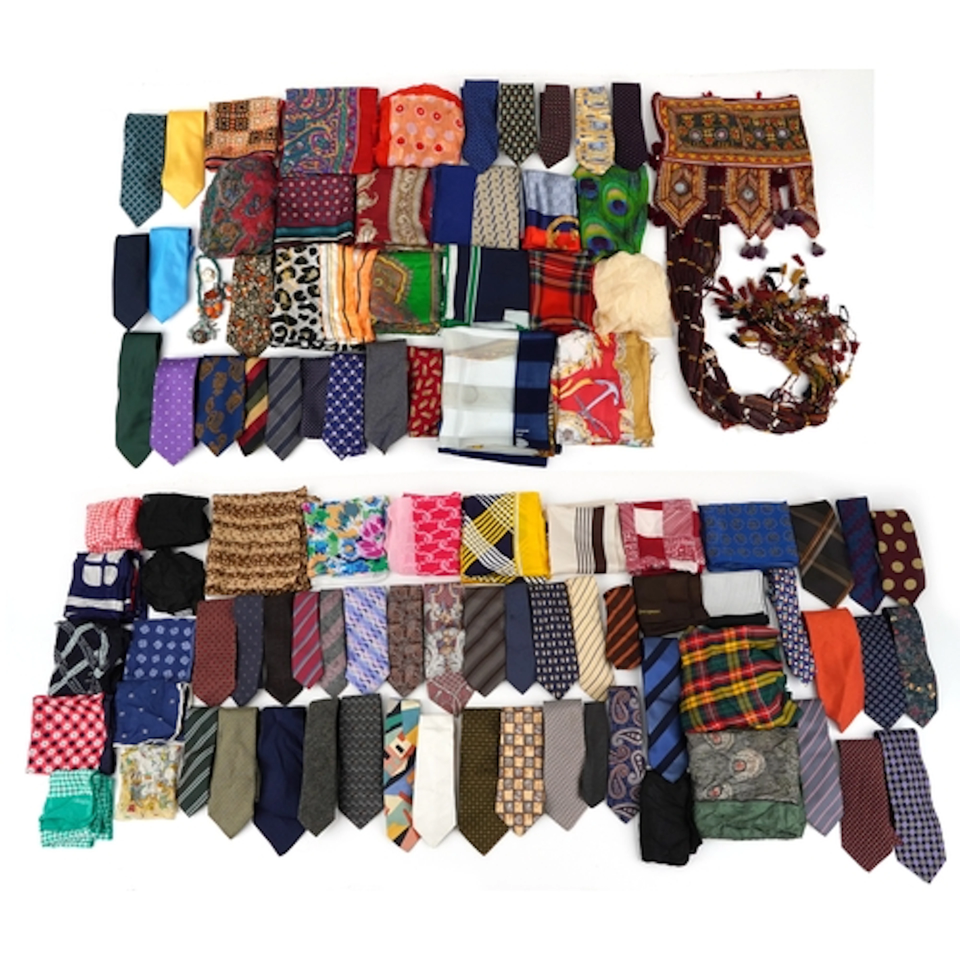 Vintage and later ties and scarves, mostly silk, including L...