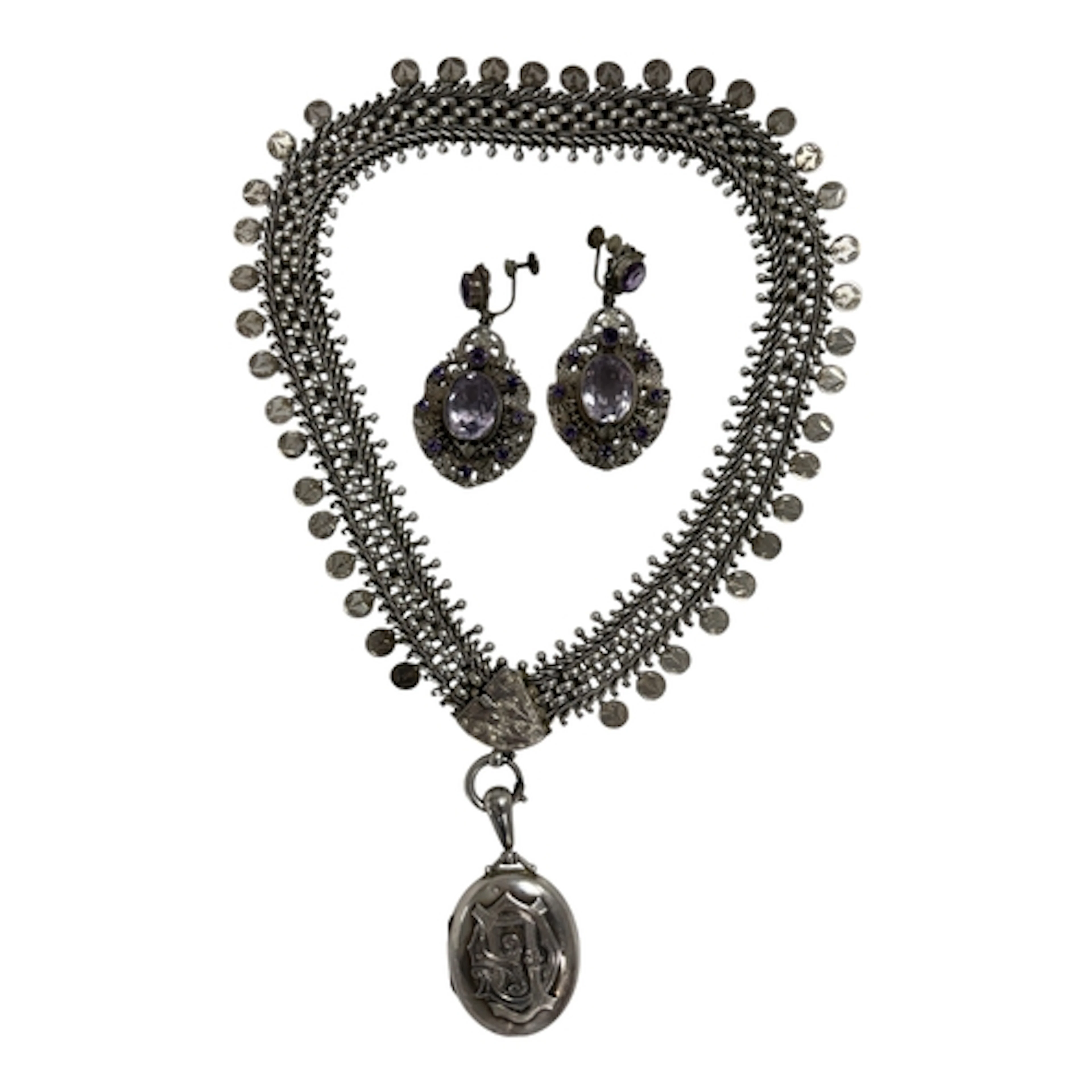 A Victorian silver collar necklace and locket, late 19th cen...