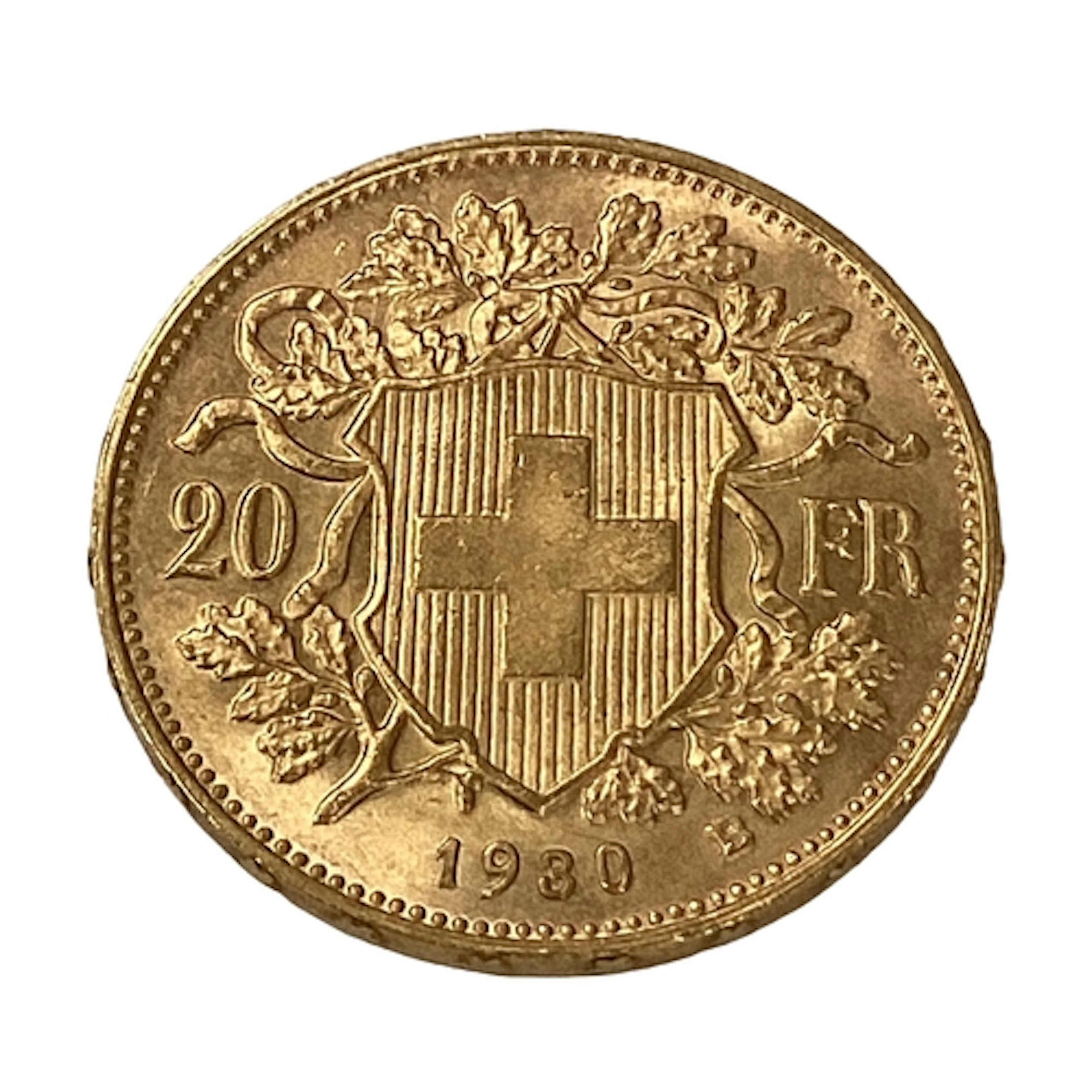 1930 Swiss Gold Twenty Francs 'Vreneli' Coin, with twenty tw...