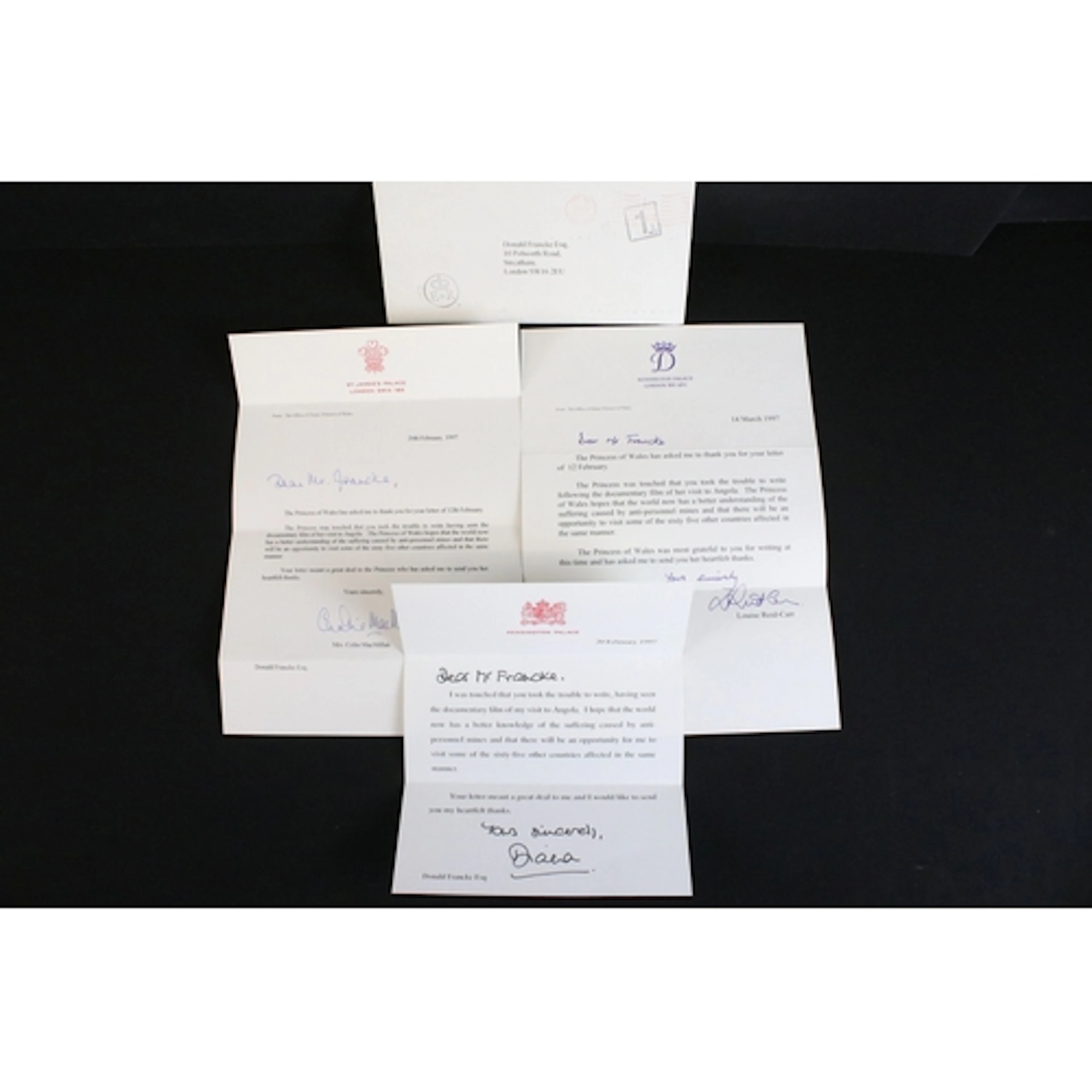 Princess Diana - a letter on Kensington Palace headed paper,...