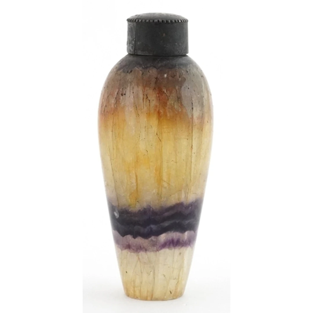 Antique Blue John scent bottle, 5.3cm high.