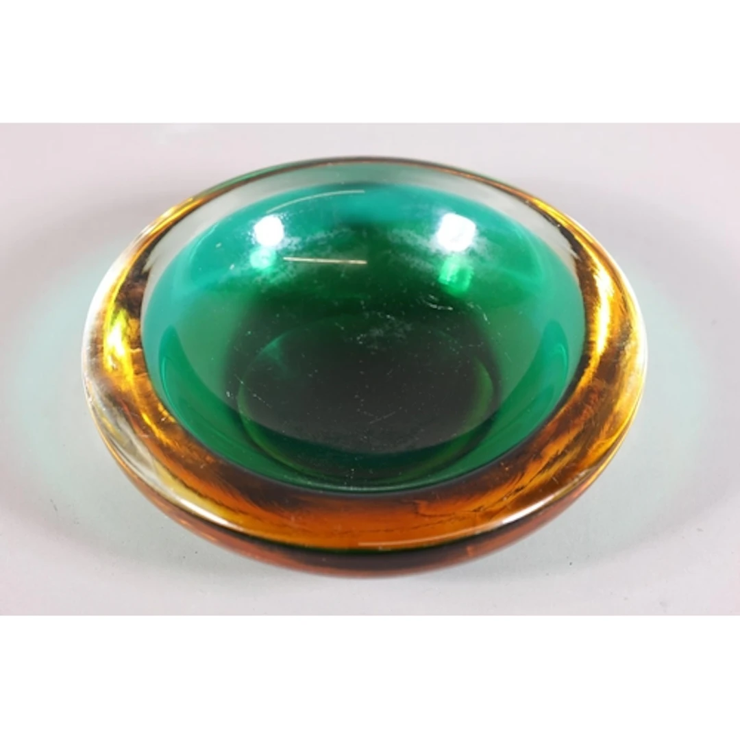 Murano Sommerso art glass geode bowl with emerald green and ...