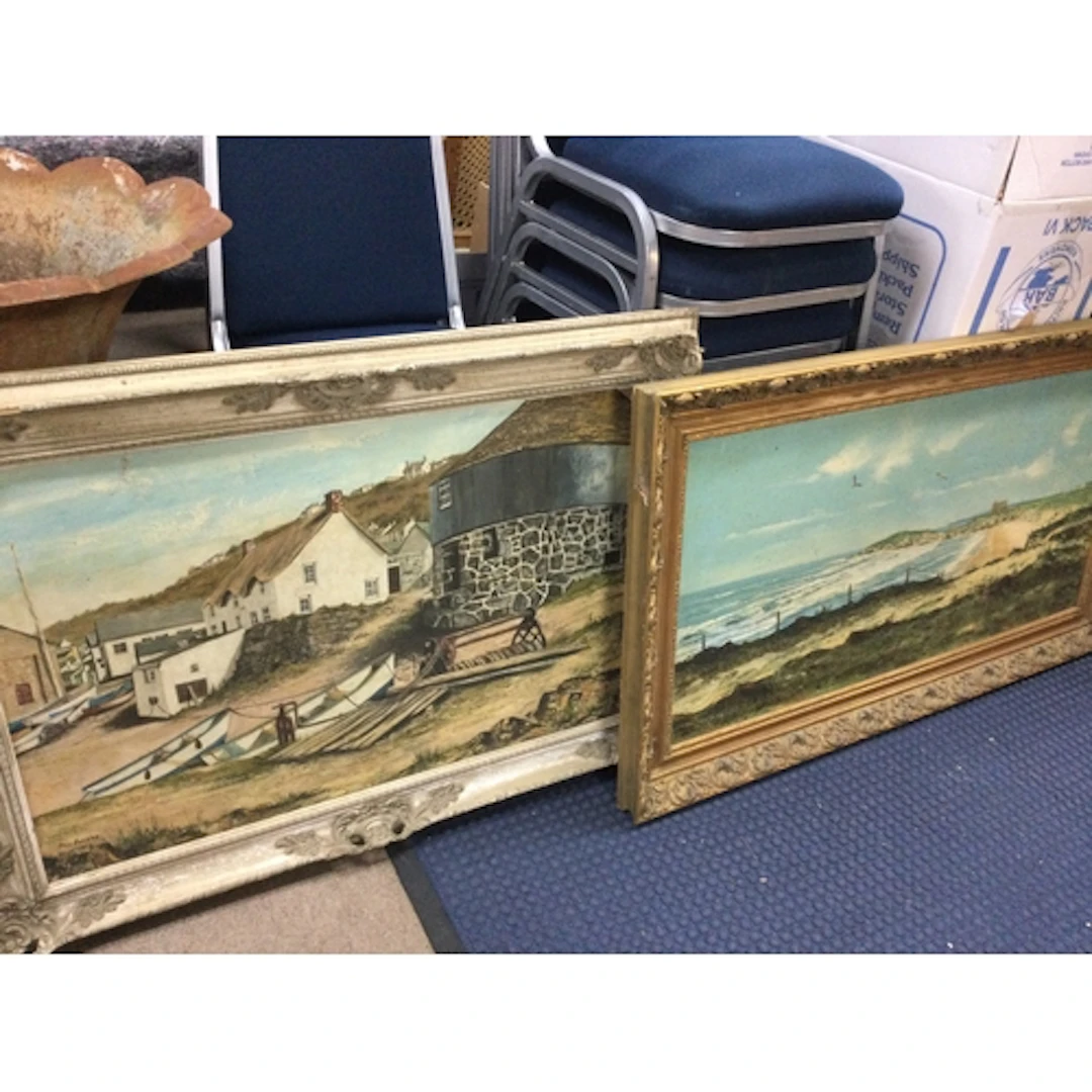 Two paintings fishing village by Nigel Hallard 1972 91x66cm ...