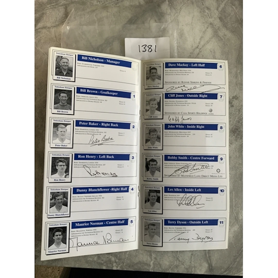 Tottenham Double Season Signed Reunion Football Menu: Former...