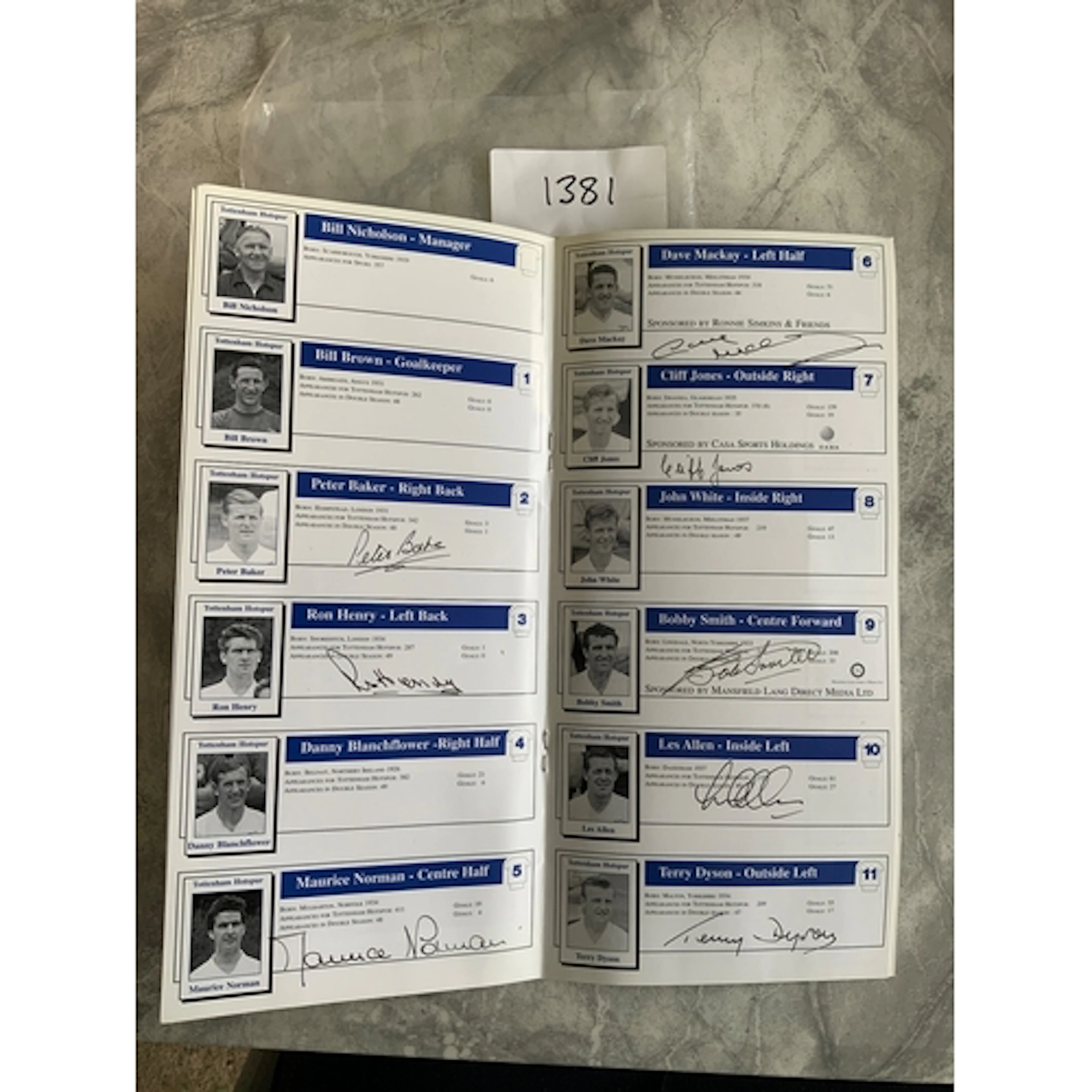Tottenham Double Season Signed Reunion Football Menu: Former...