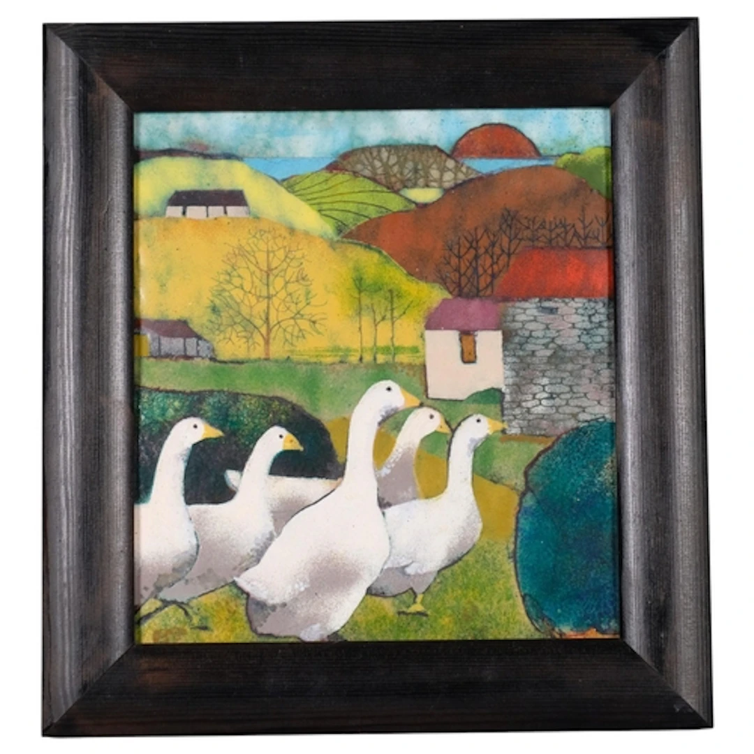 Beryl Turpin (1926 - 2016), autumn geese, enamel on metal, 2...