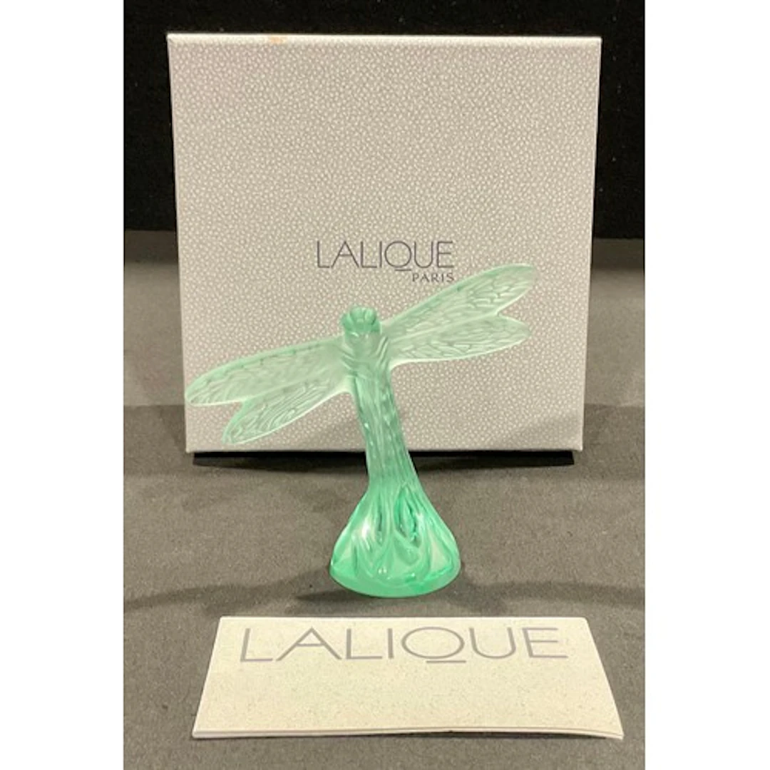 A Lalique green frosted glass model, of a Dragonfly, signed,...