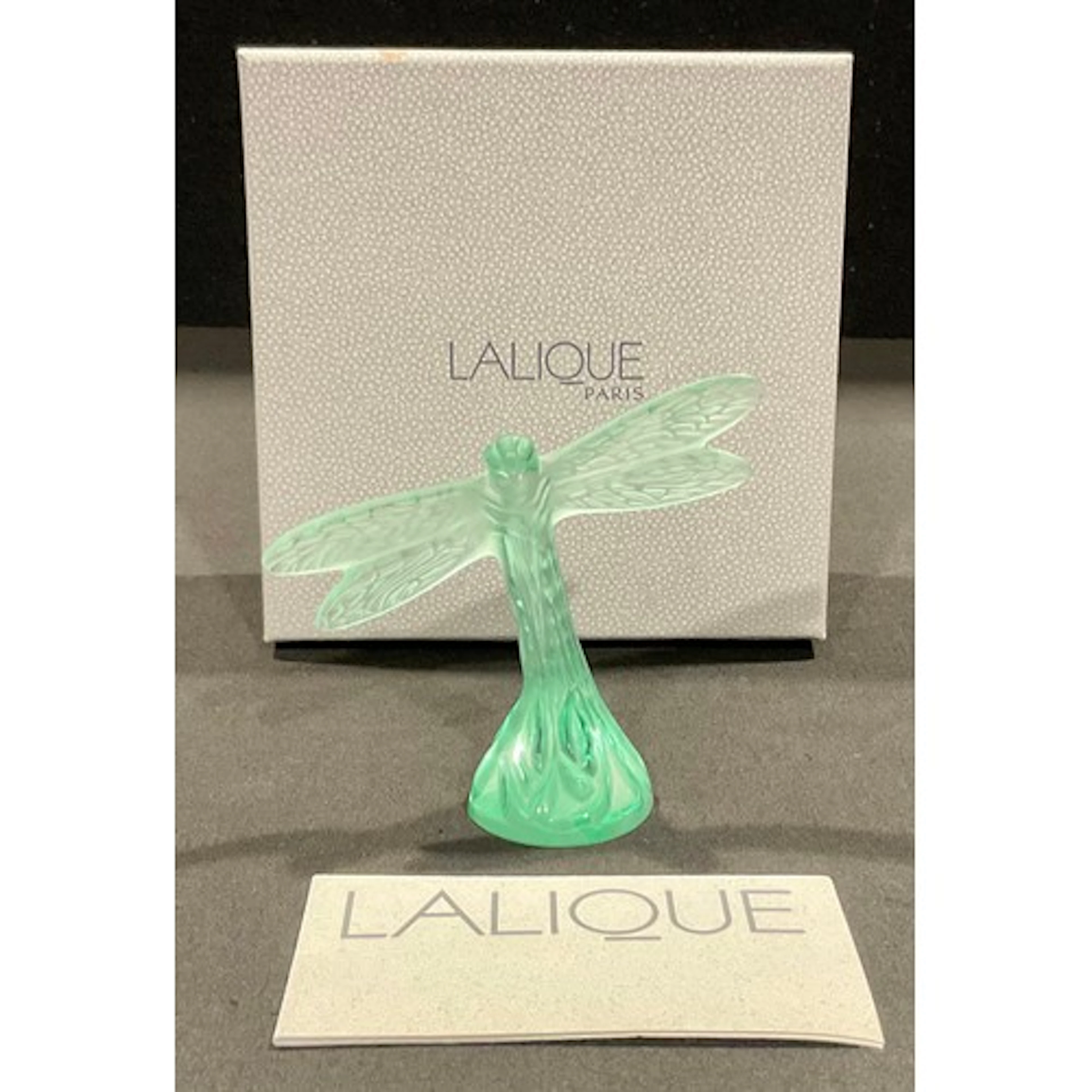A Lalique green frosted glass model, of a Dragonfly, signed,...