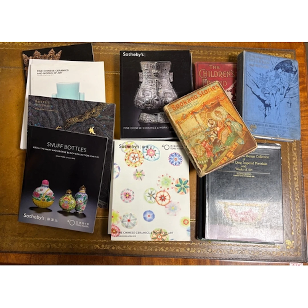 A qty of Asian Arts catalogues tithes with three books to in...