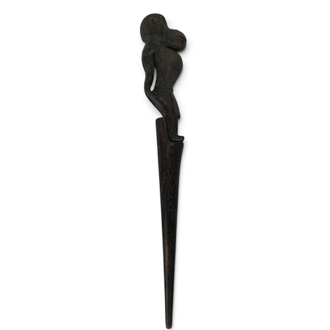 AN AFRICAN TRIBAL CARVED WOODEN STAFF OR STAKE With baboon f...