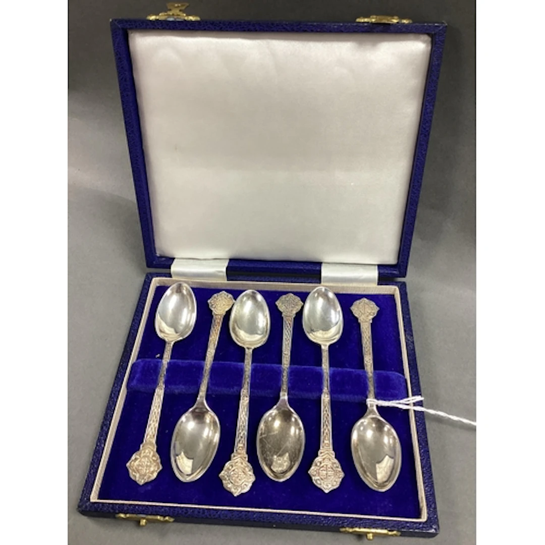 A Set of Six Hallmarked Silver Lindisfarne Teaspoons, CB&S, ...