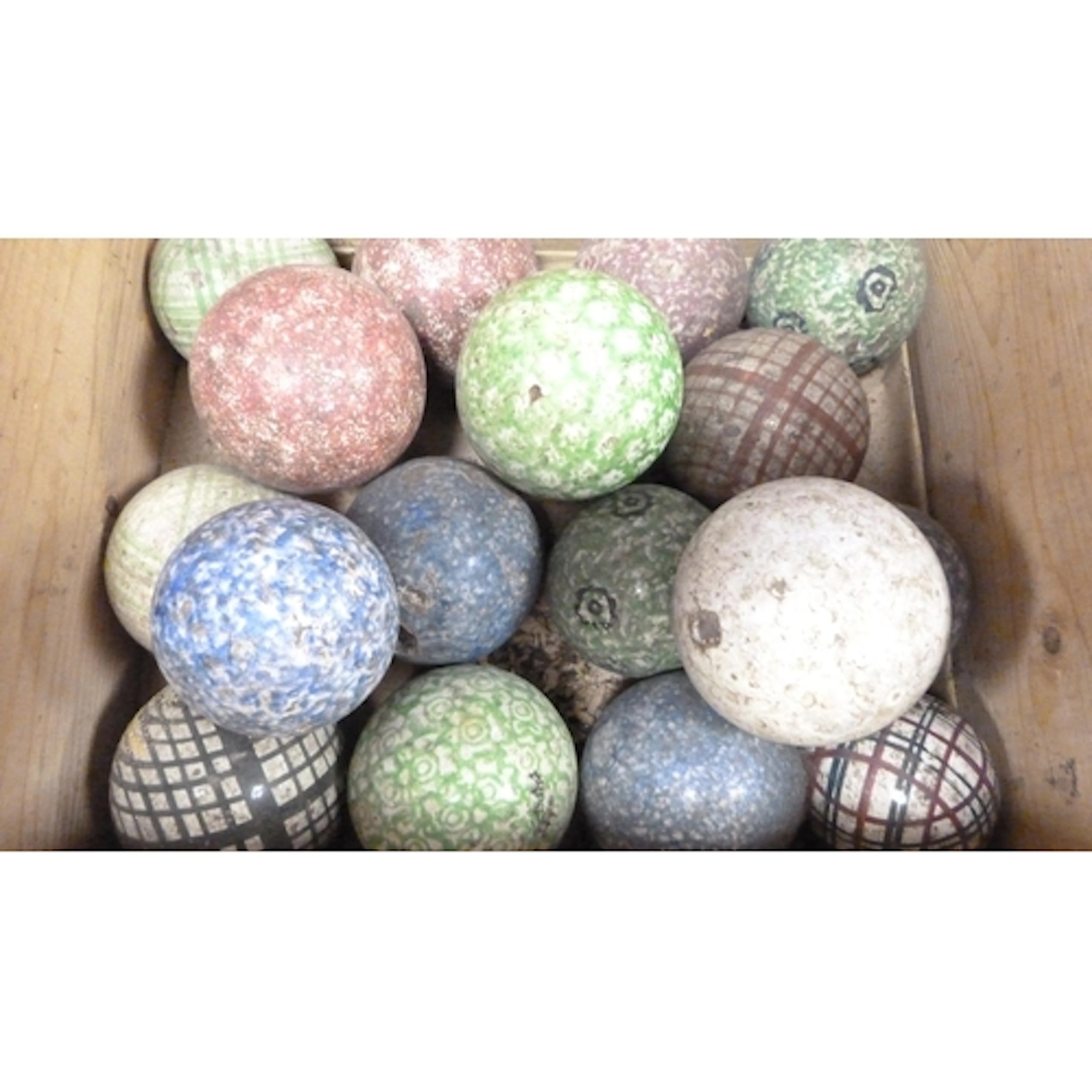 Collection of seventeen antique Scottish carpet bowls to inc...