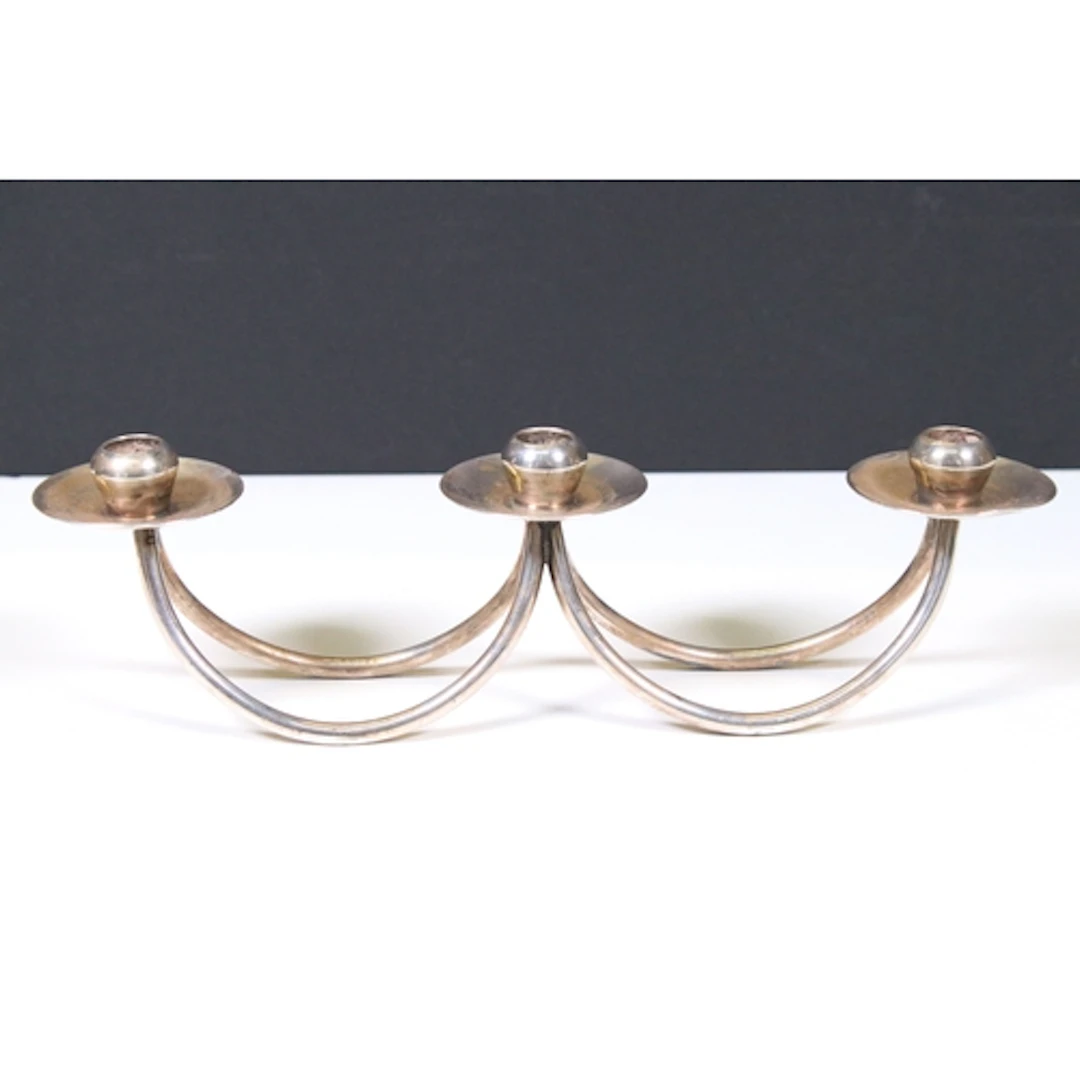Mid-century Danish Berg silver-plated triple candlestick, wi...