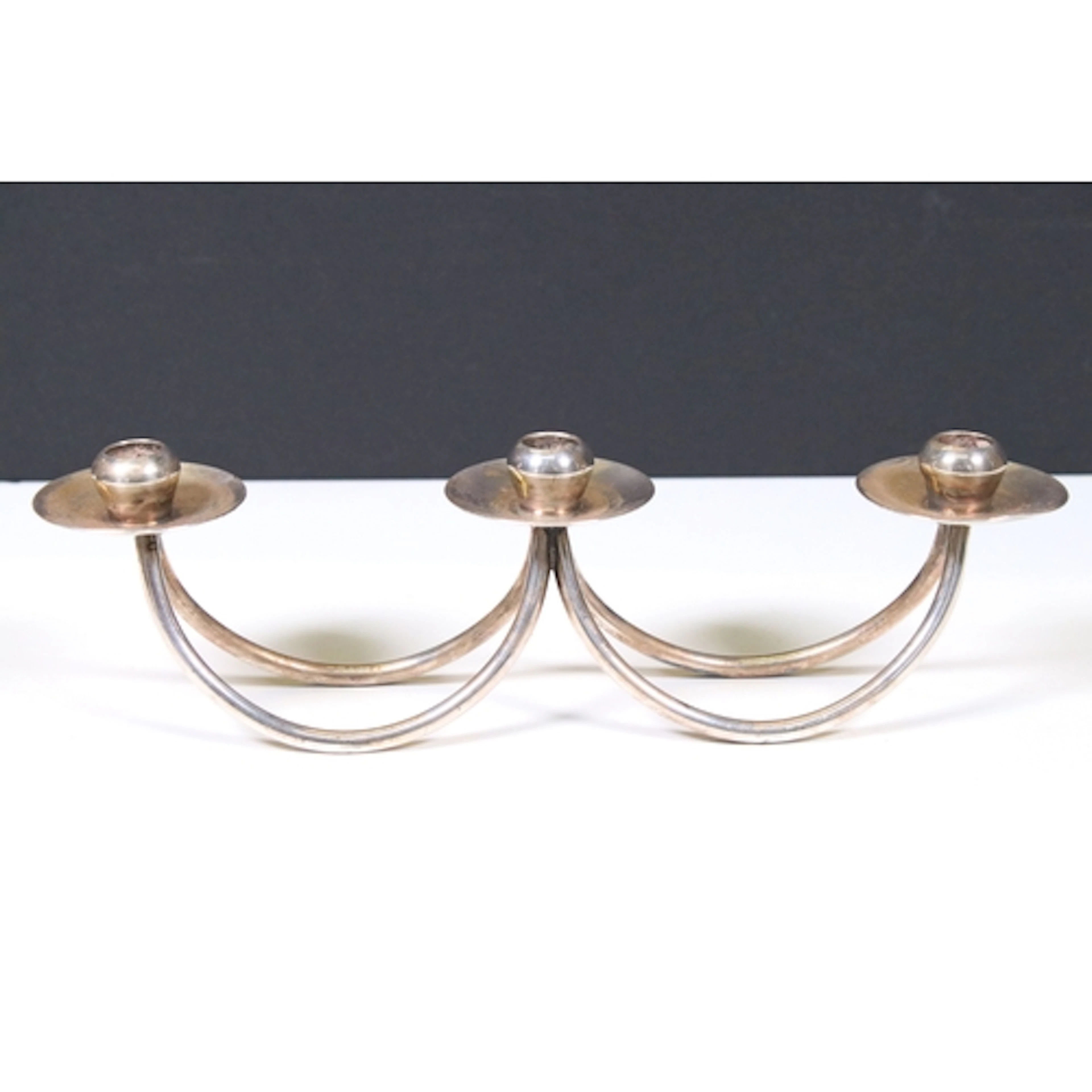 Mid-century Danish Berg silver-plated triple candlestick, wi...