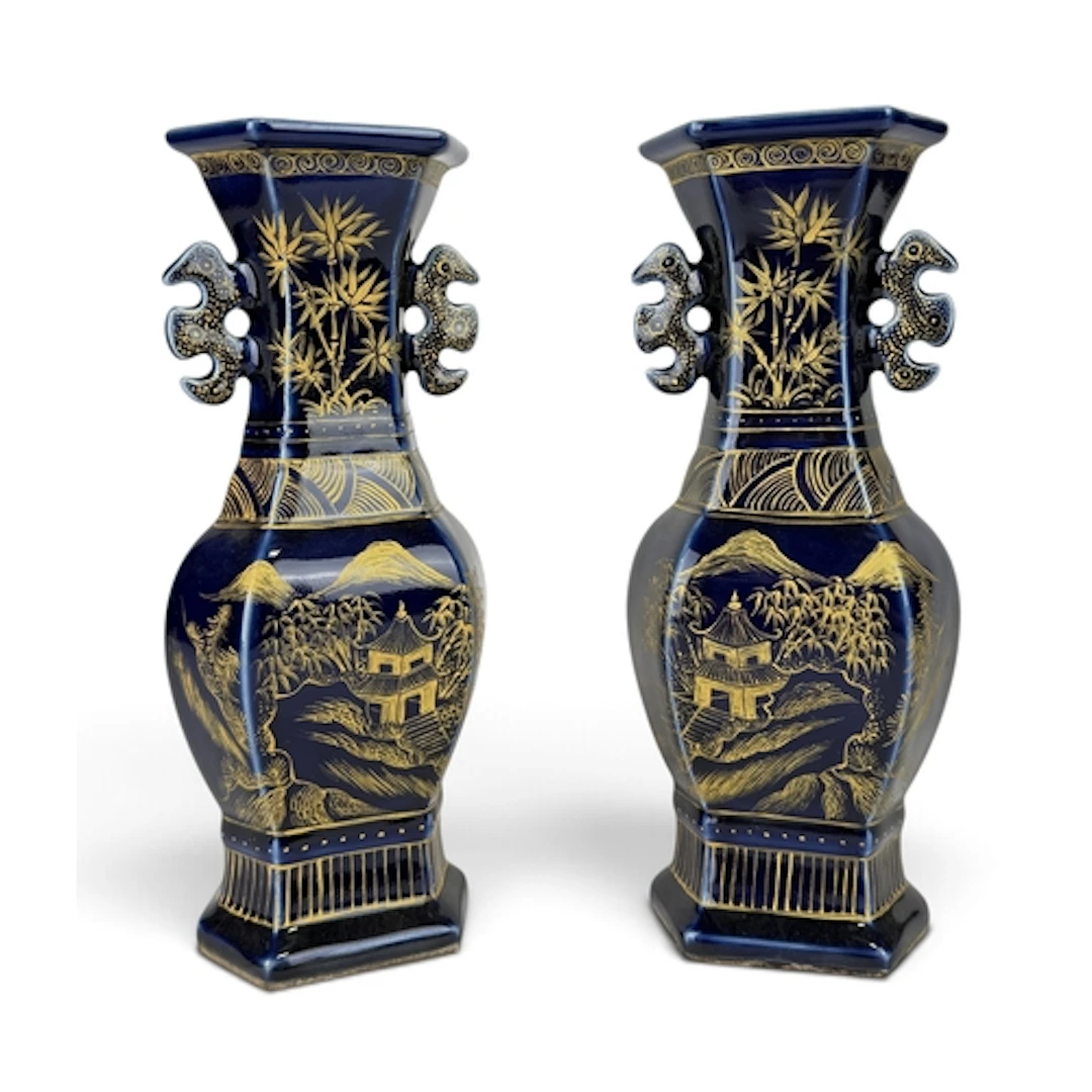 A PAIR OF 18TH CENTURY CHINESE POWDER BLUE VASES Each with g...
