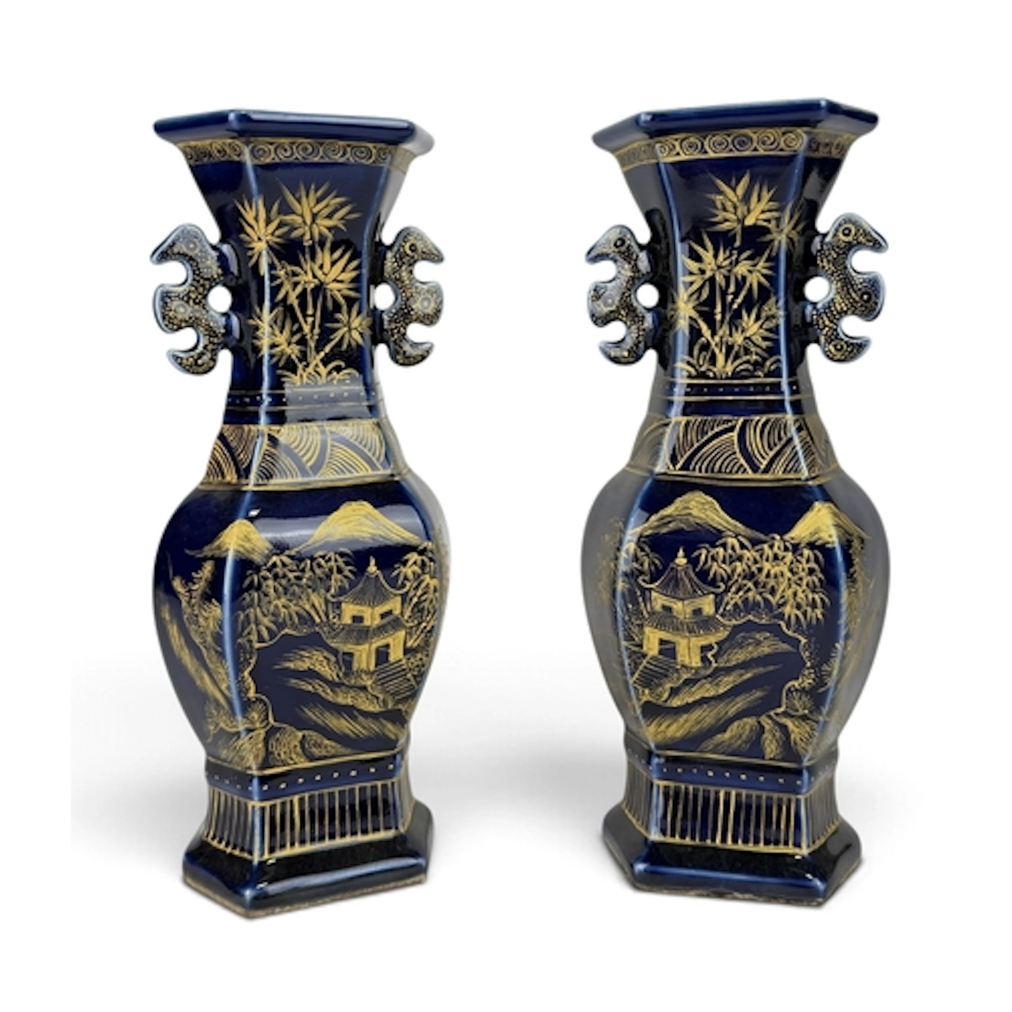 A PAIR OF 18TH CENTURY CHINESE POWDER BLUE VASES Each with g...