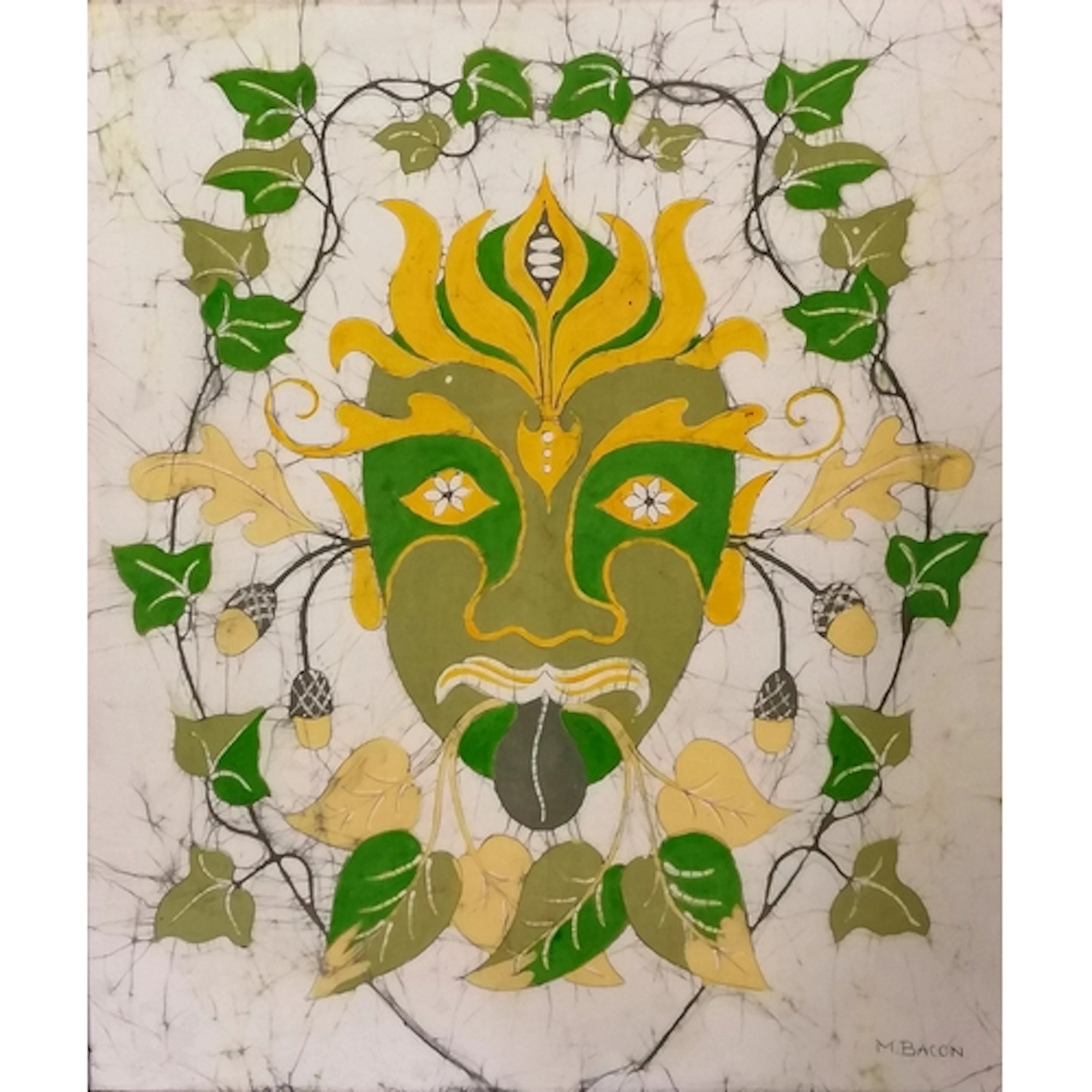 Margaret Bacon original batik artwork - 'A Green Man' - fram...