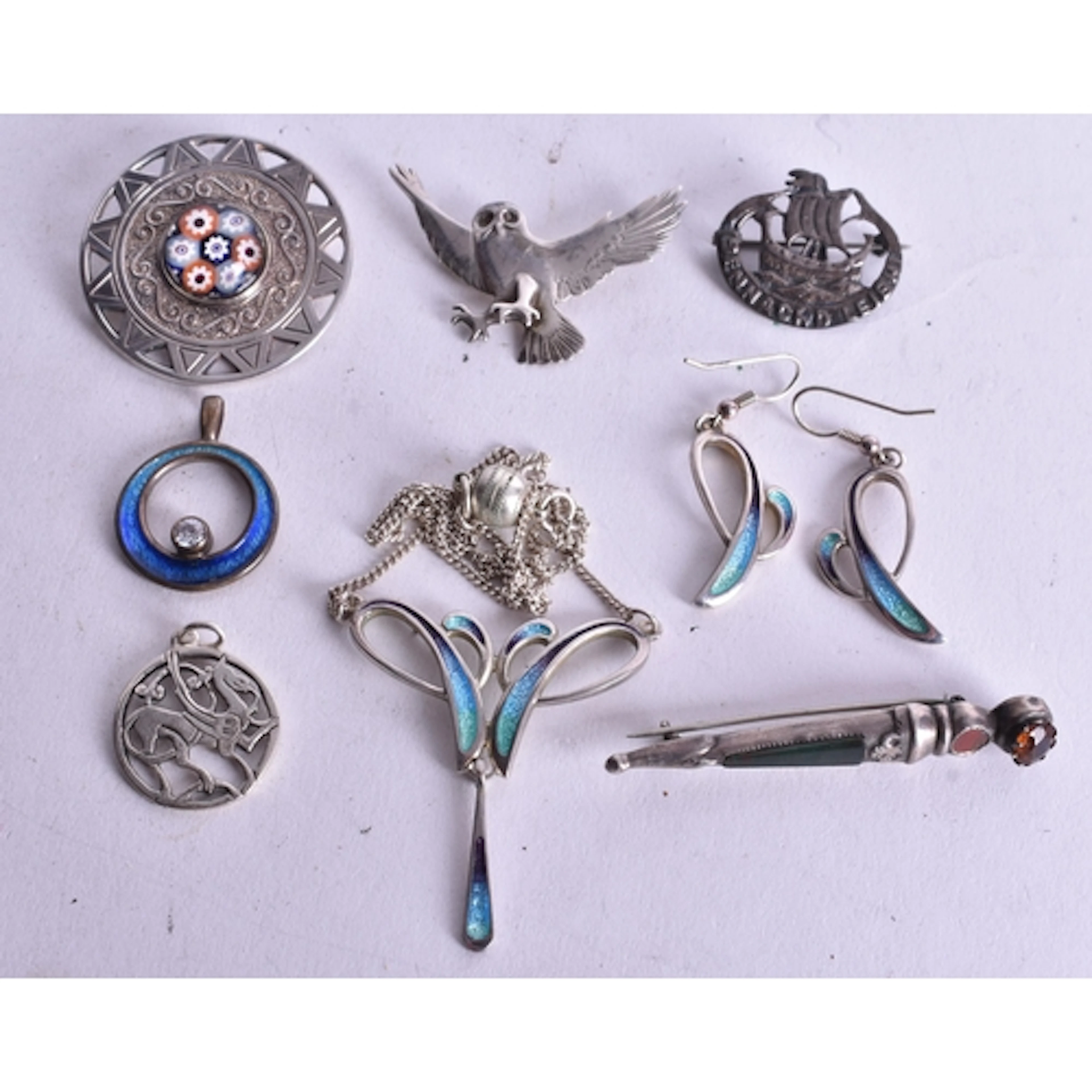Eight Items of Silver Celtic Jewellery incl 2 Pendants, 4 Br...