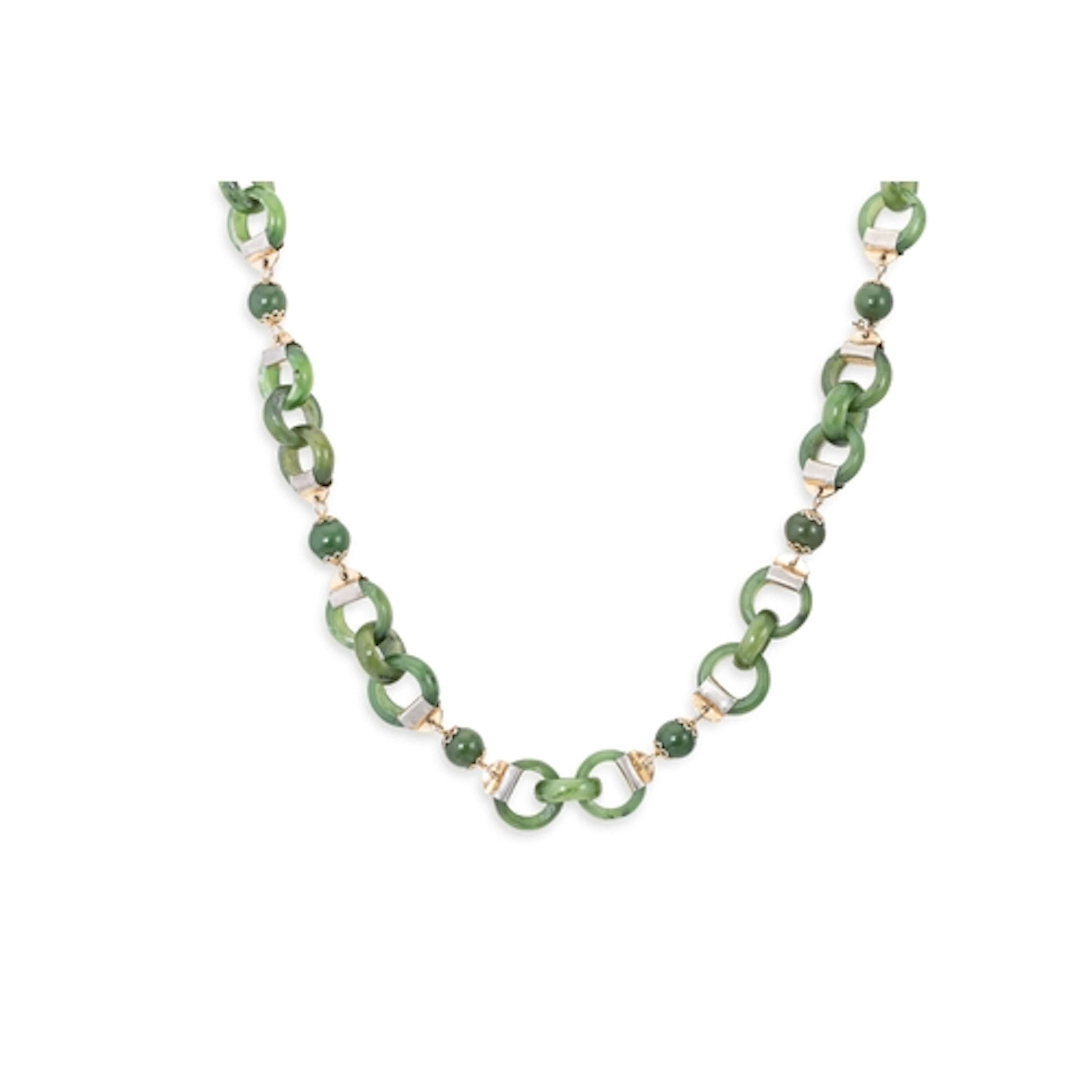 AN AVENTURINE QUARTZ CHAIN NECKLACE, mounted in white metal ...