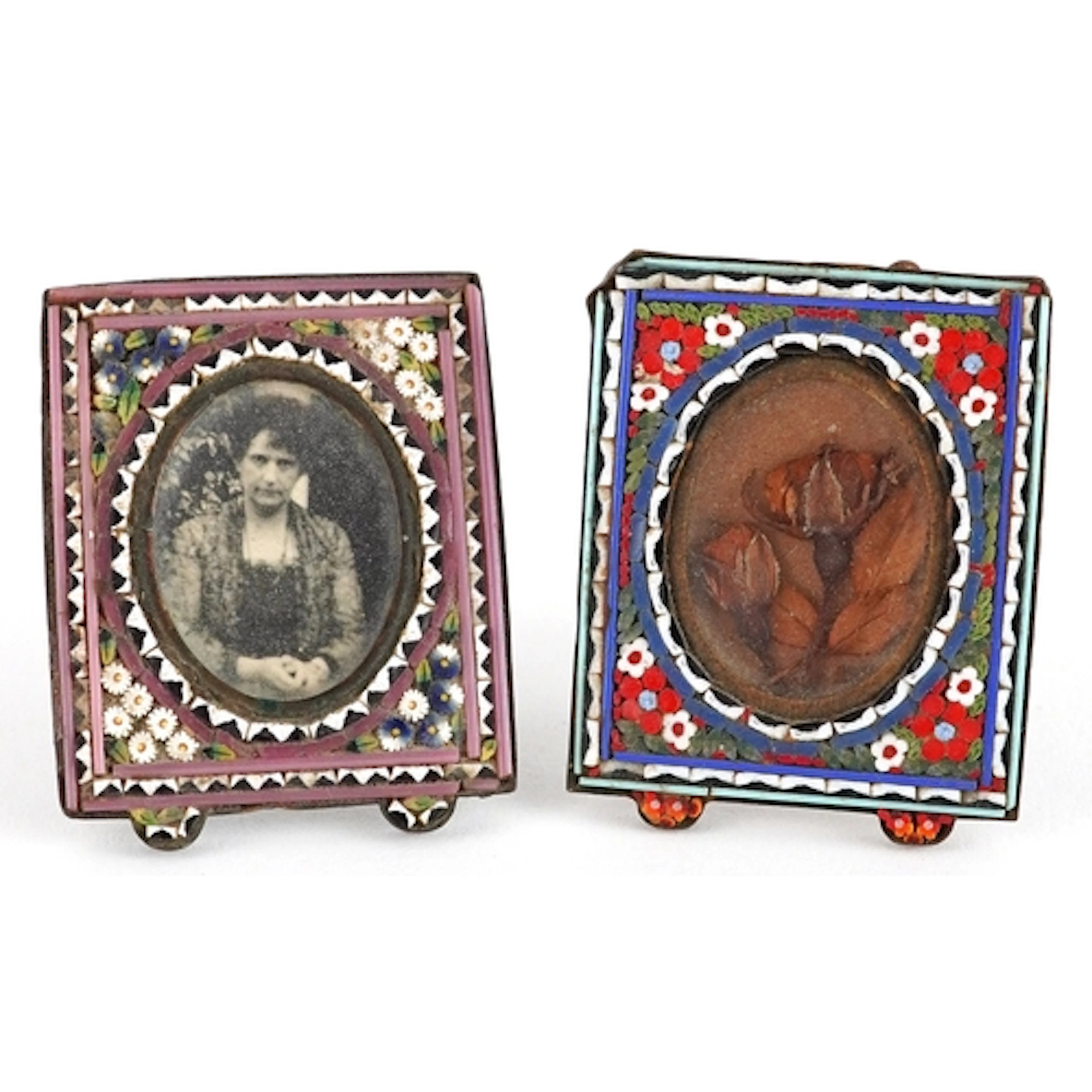 Two 19th century Italian floral micro mosaic easel picture f...