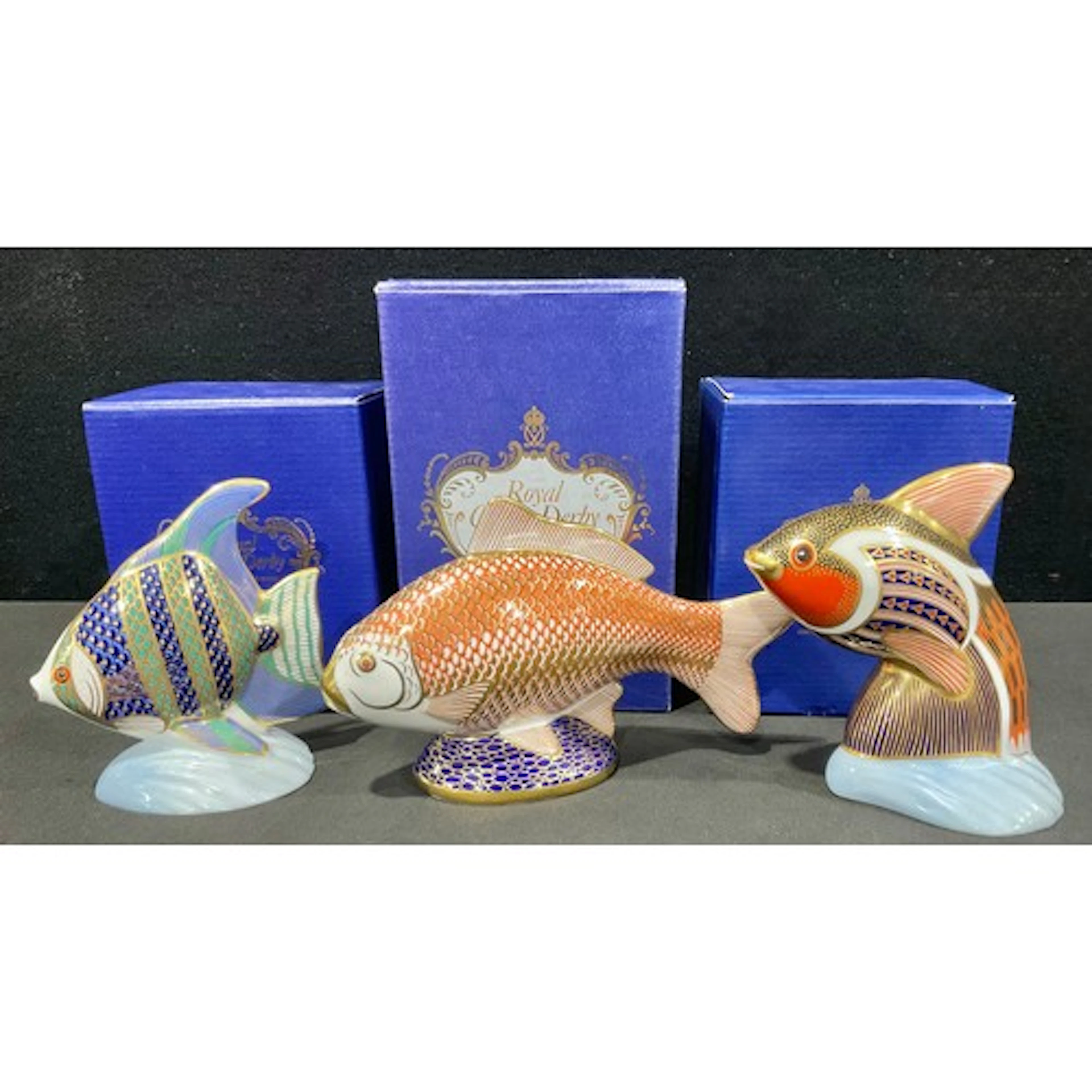 Royal Crown Derby Paperweights including, Golden Carp, no st...