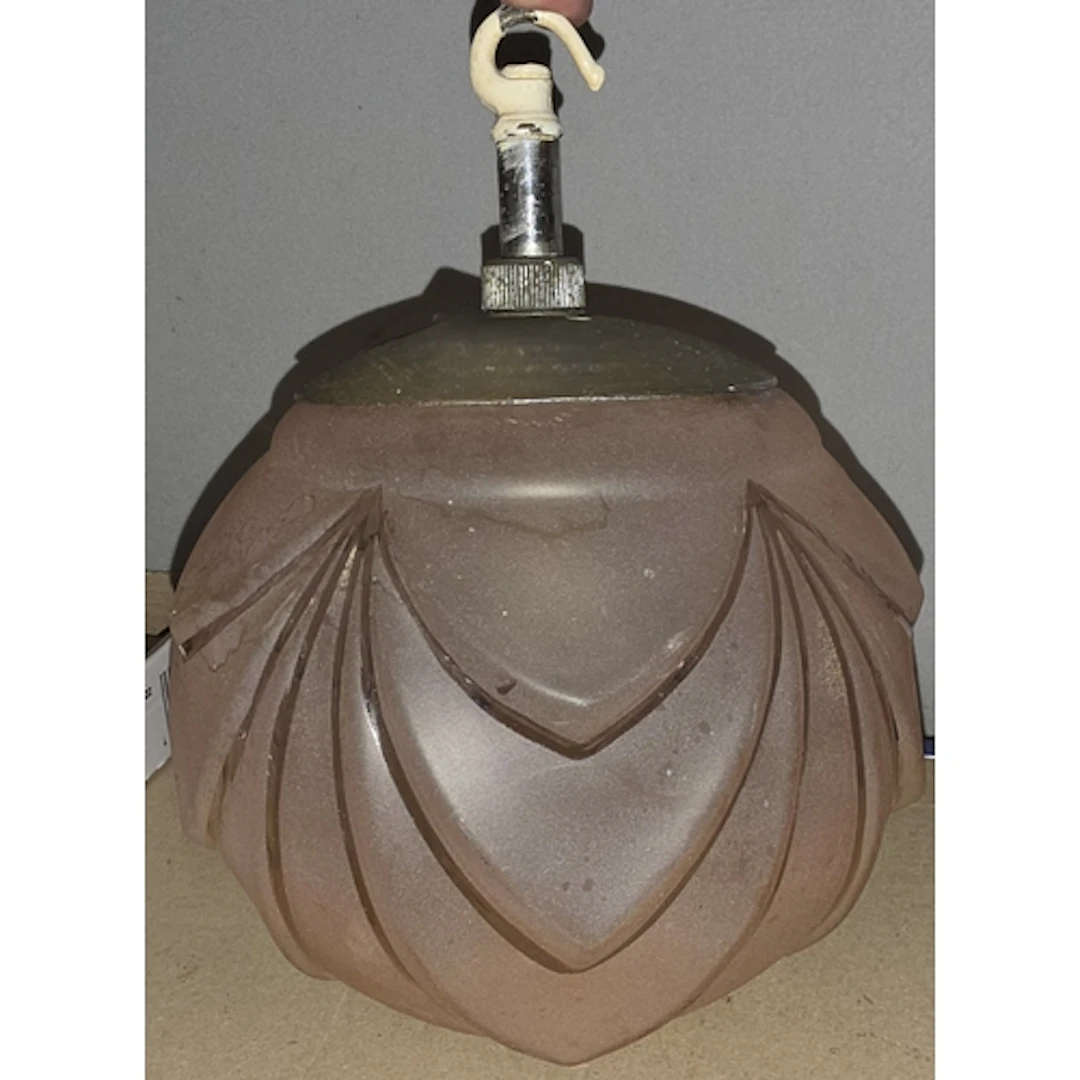 AN ART DECO LAMPSHADE, frosted peach glass with chrome mount...