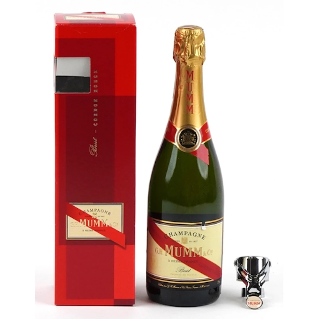 Bottle of Mumm Champagne with box.