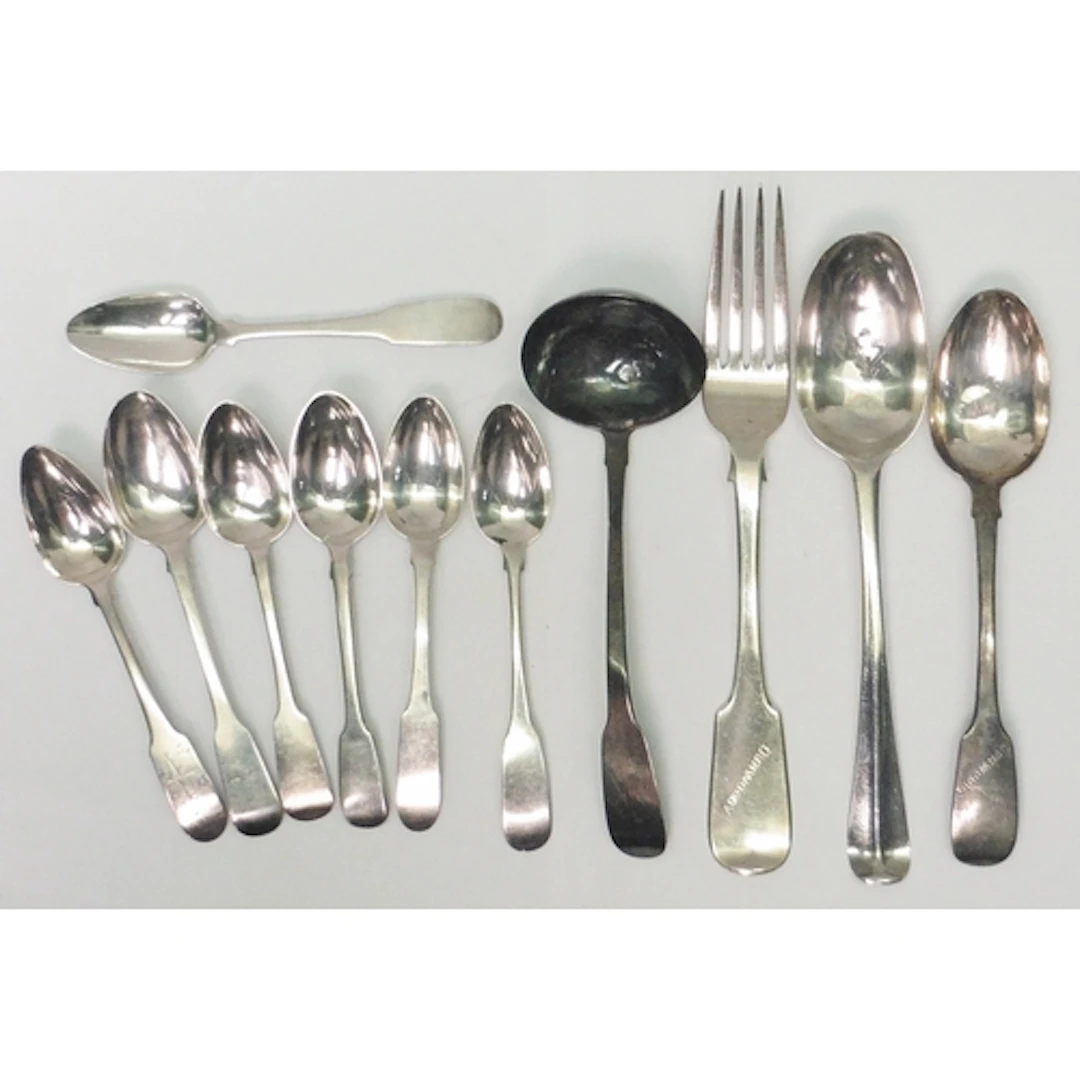 George III and later silver flatwear incl a sauce ladle and ...