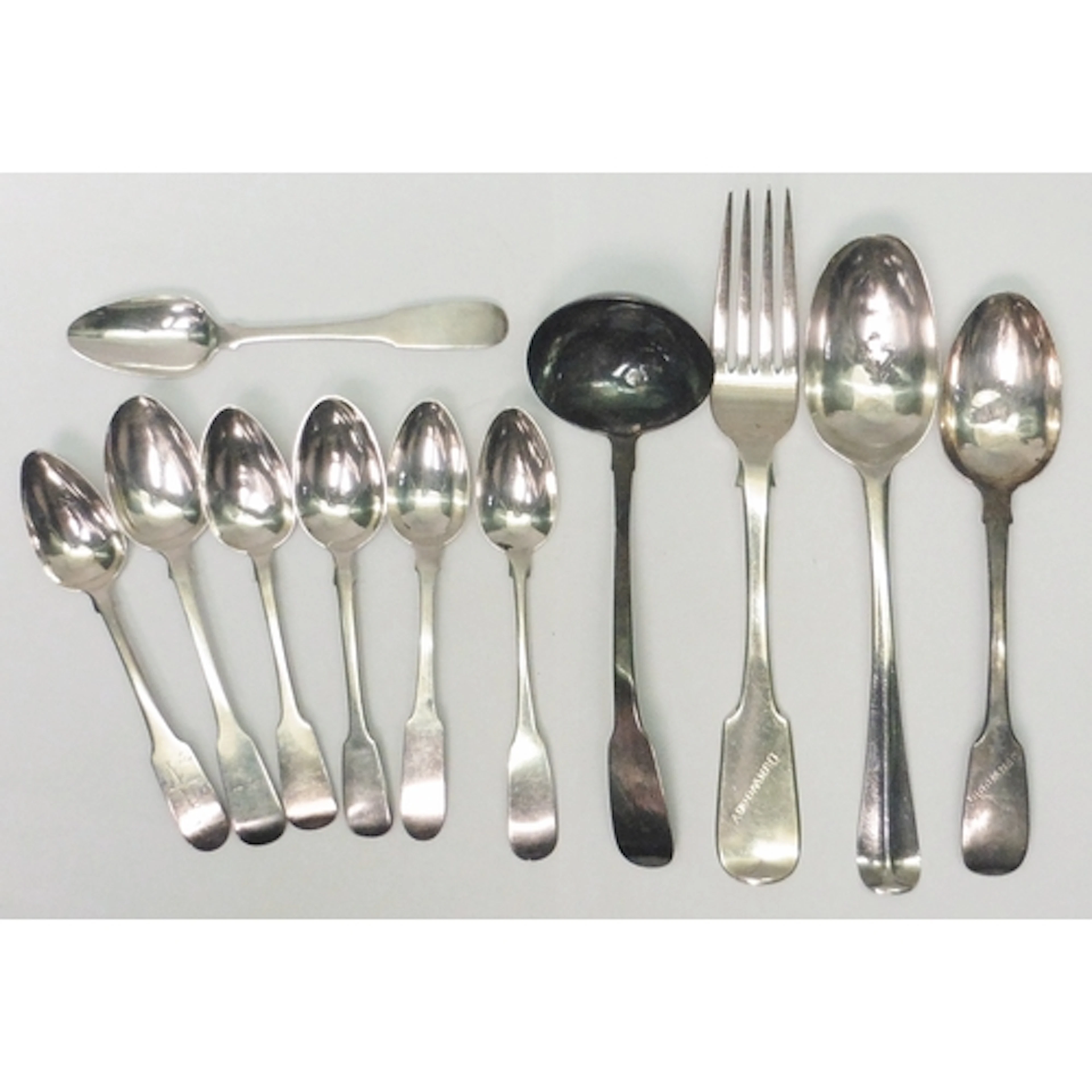 George III and later silver flatwear incl a sauce ladle and ...