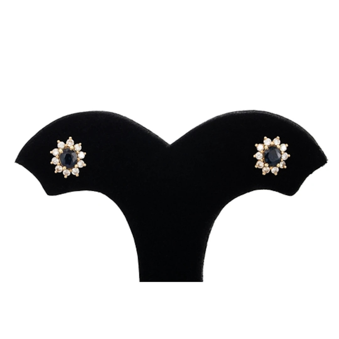 A PAIR OF SAPPHIRE AND DIAMOND CLUSTER EARRINGS, mounted in ...
