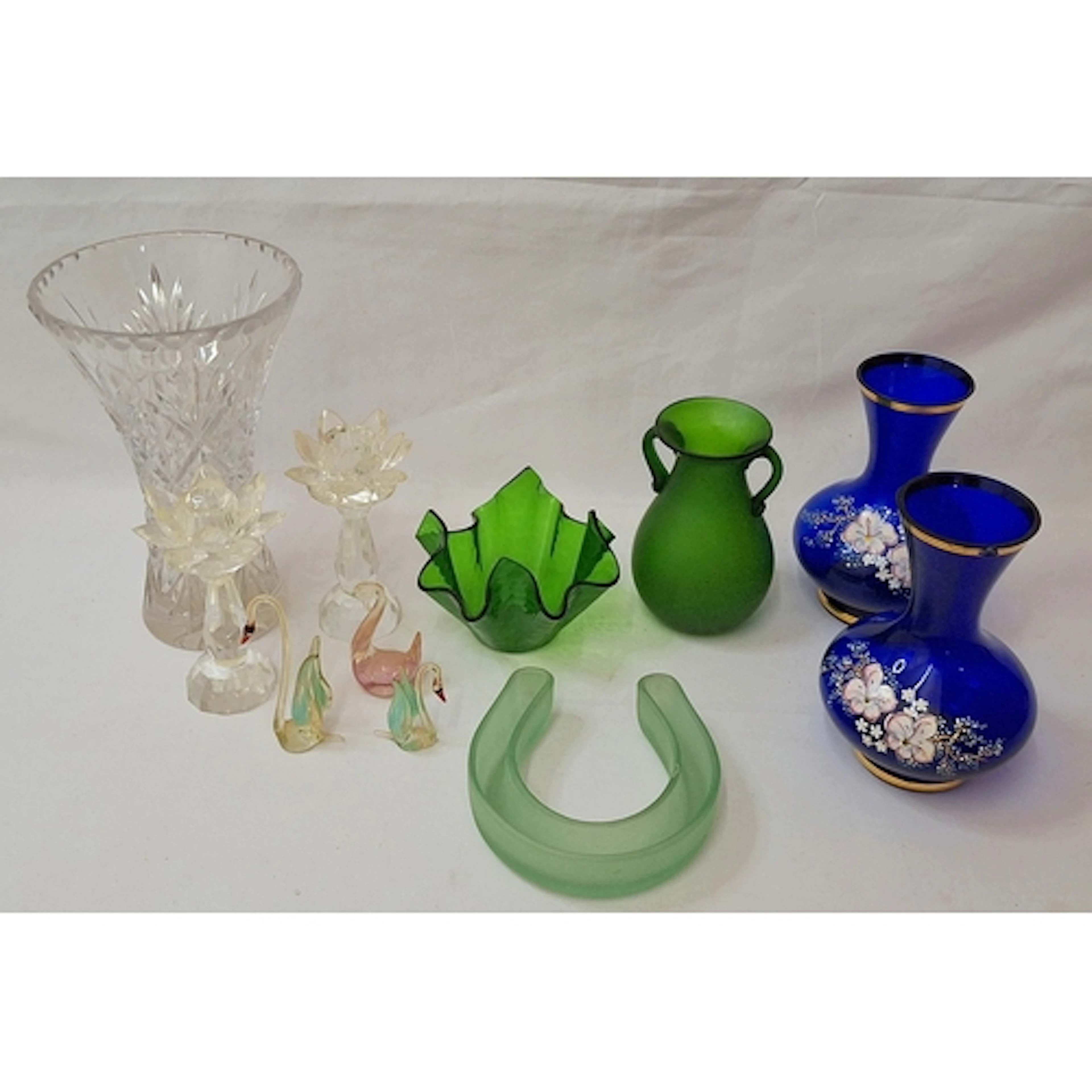 Green Double Handled Murano Style Handblown Vase, green vint...