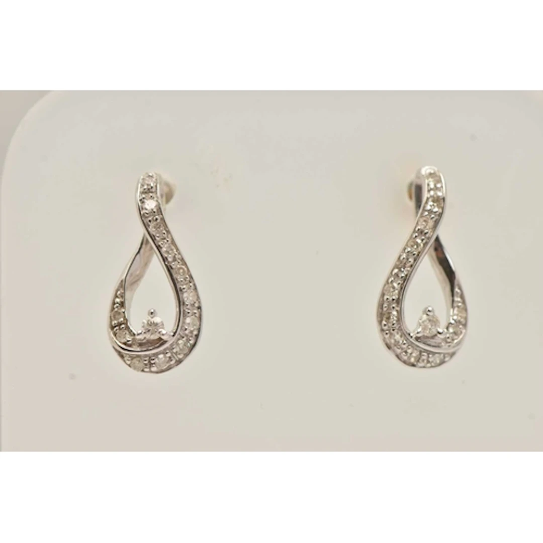 A PAIR OF 9CT WHITE GOLD DIAMOND EARRINGS, open work drop ea...