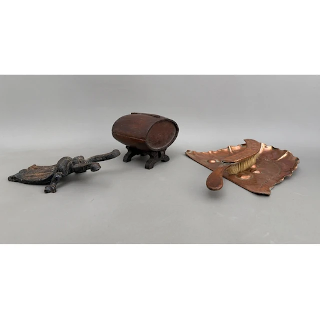 A copper Art nouveau crumb tray - with heart motif; a copper...