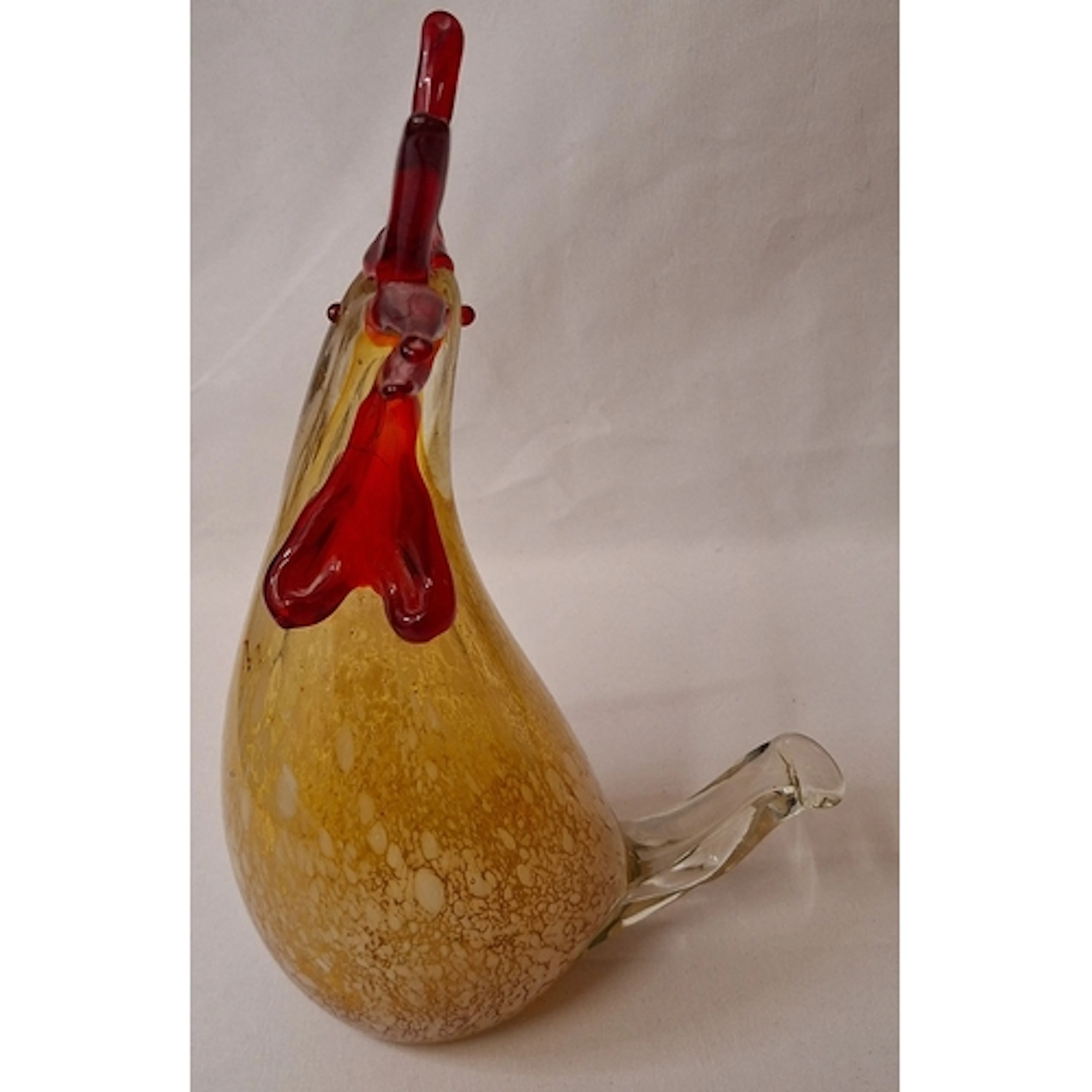 Murano Style Art Glass Rooster, gold & white speckled body w...