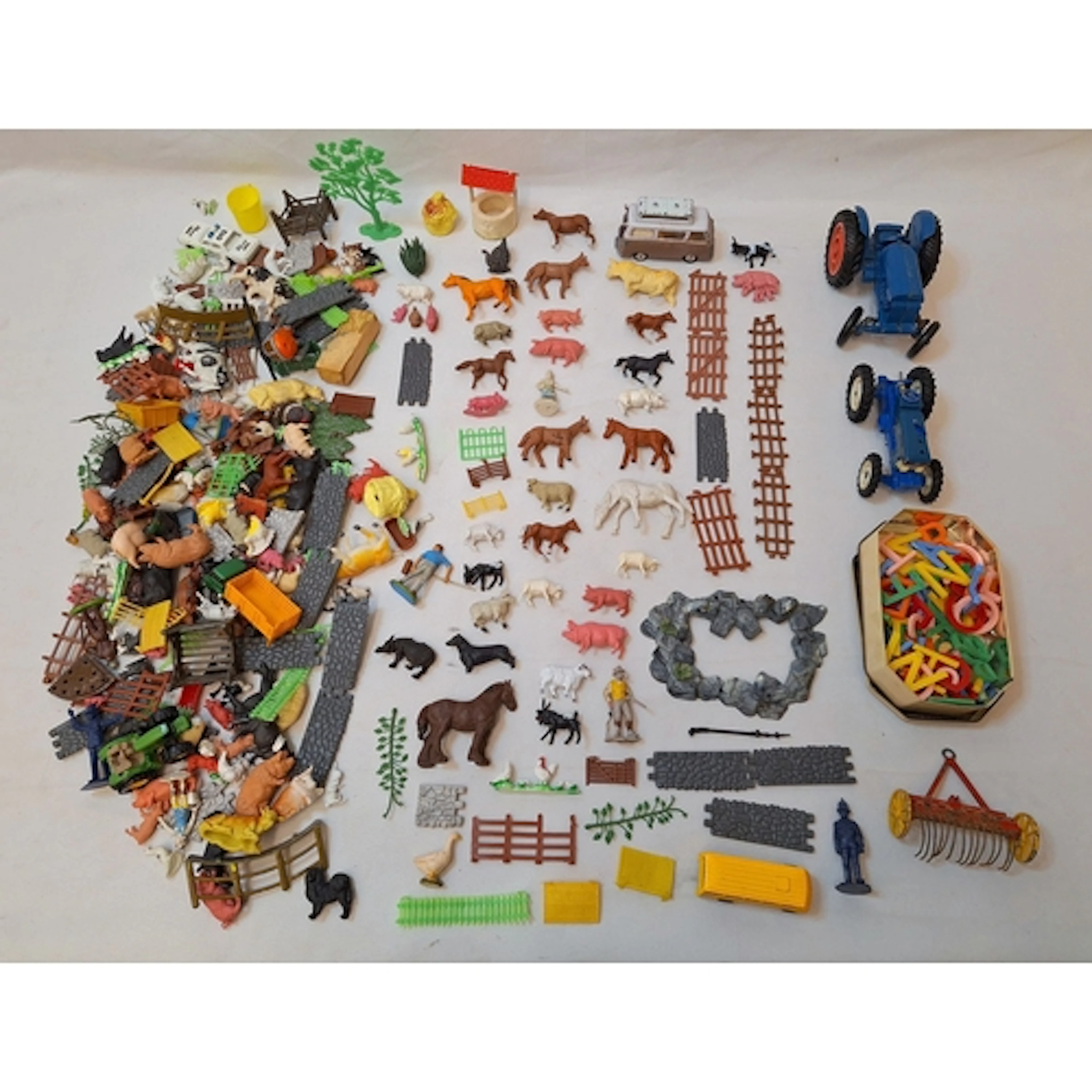 Die Cast Model Vehicles incl. vintage blue die cast tractor,...