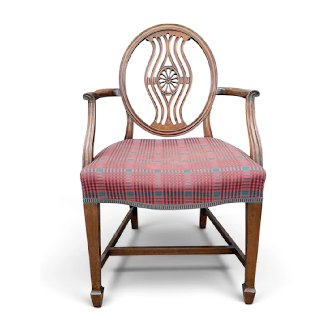A GEORGIAN STYLE MAHOGANY OPEN ARMCHAIR 94cm H With horsehai...