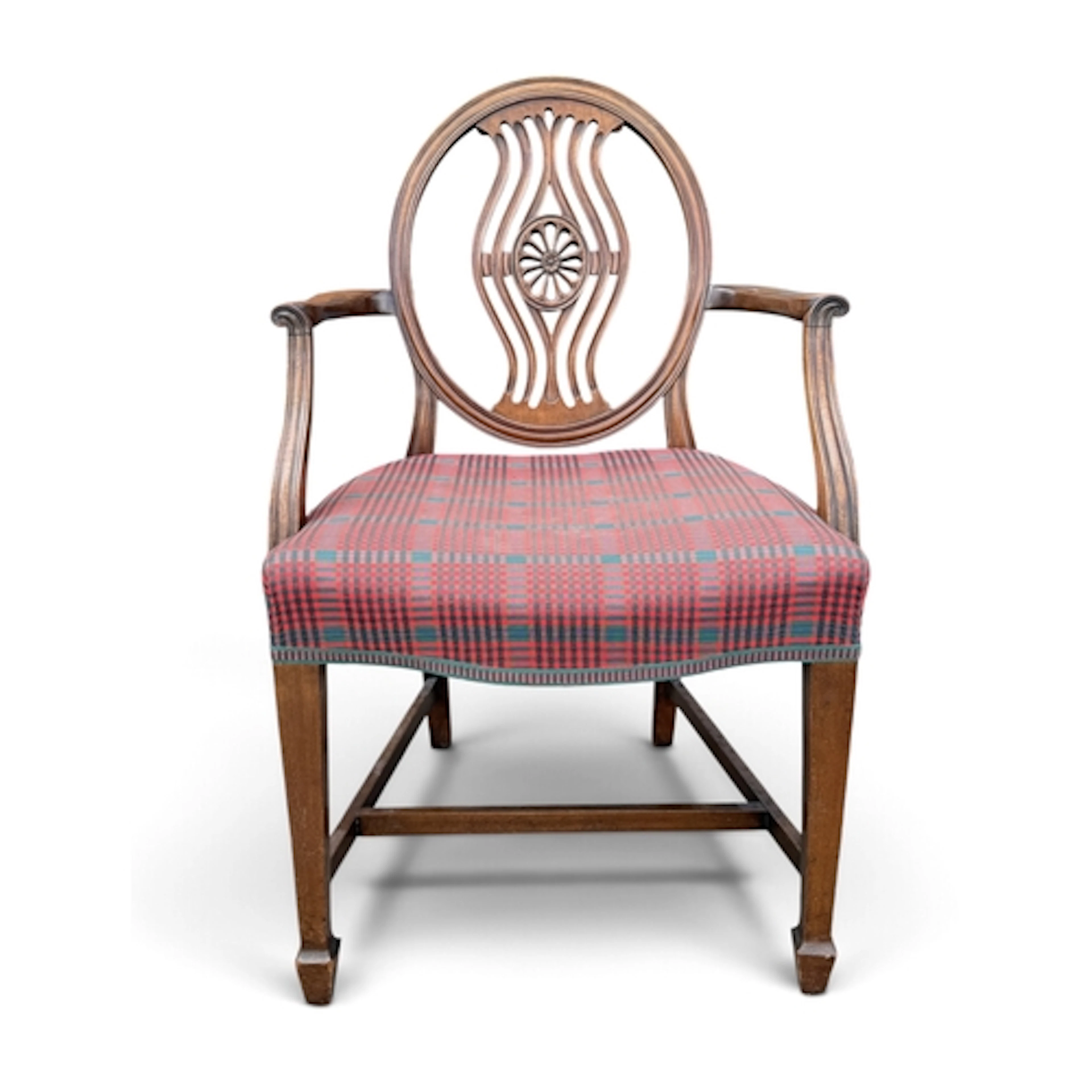 A GEORGIAN STYLE MAHOGANY OPEN ARMCHAIR 94cm H With horsehai...