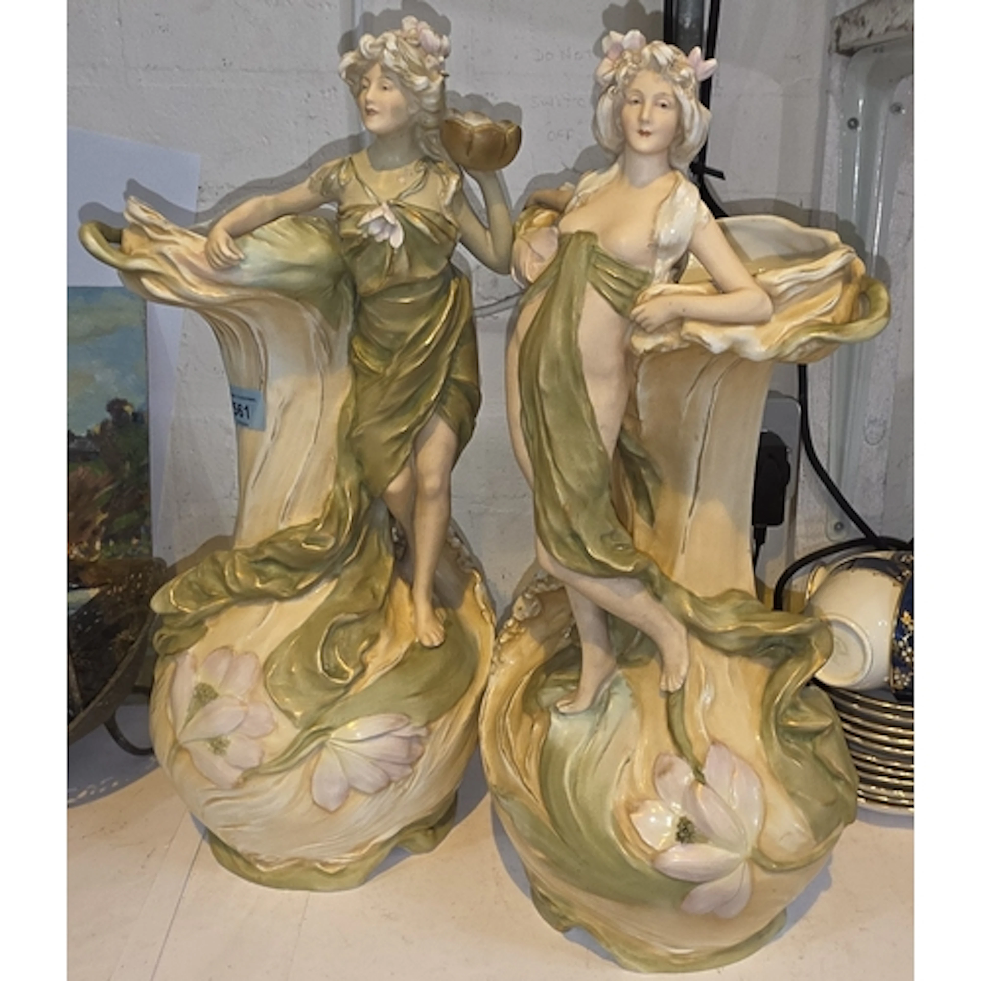 Royal Dux pair of vases 653 (drill holes to base, one restor...