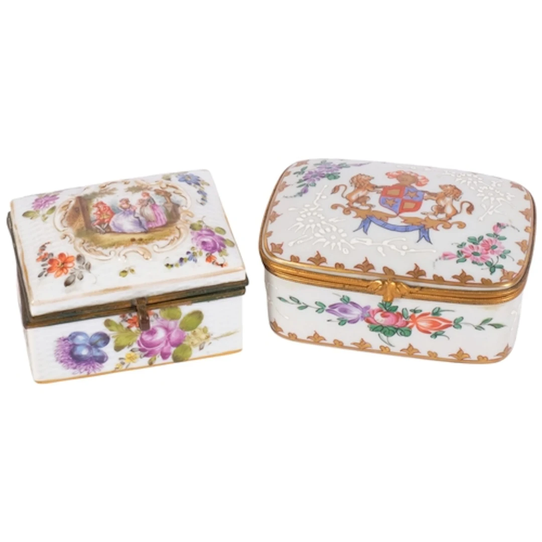 A Limoges lidded trinket dish, with enamelled decoration, an...