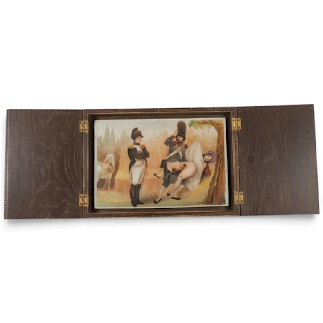 A hand-painted opaque glass plaque, depicting Napoleon Bonap...