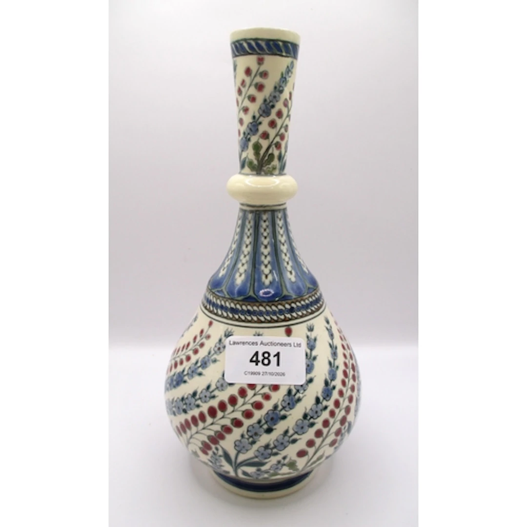 Zsolnay baluster form pottery floral decorated vase, 24cm hi...