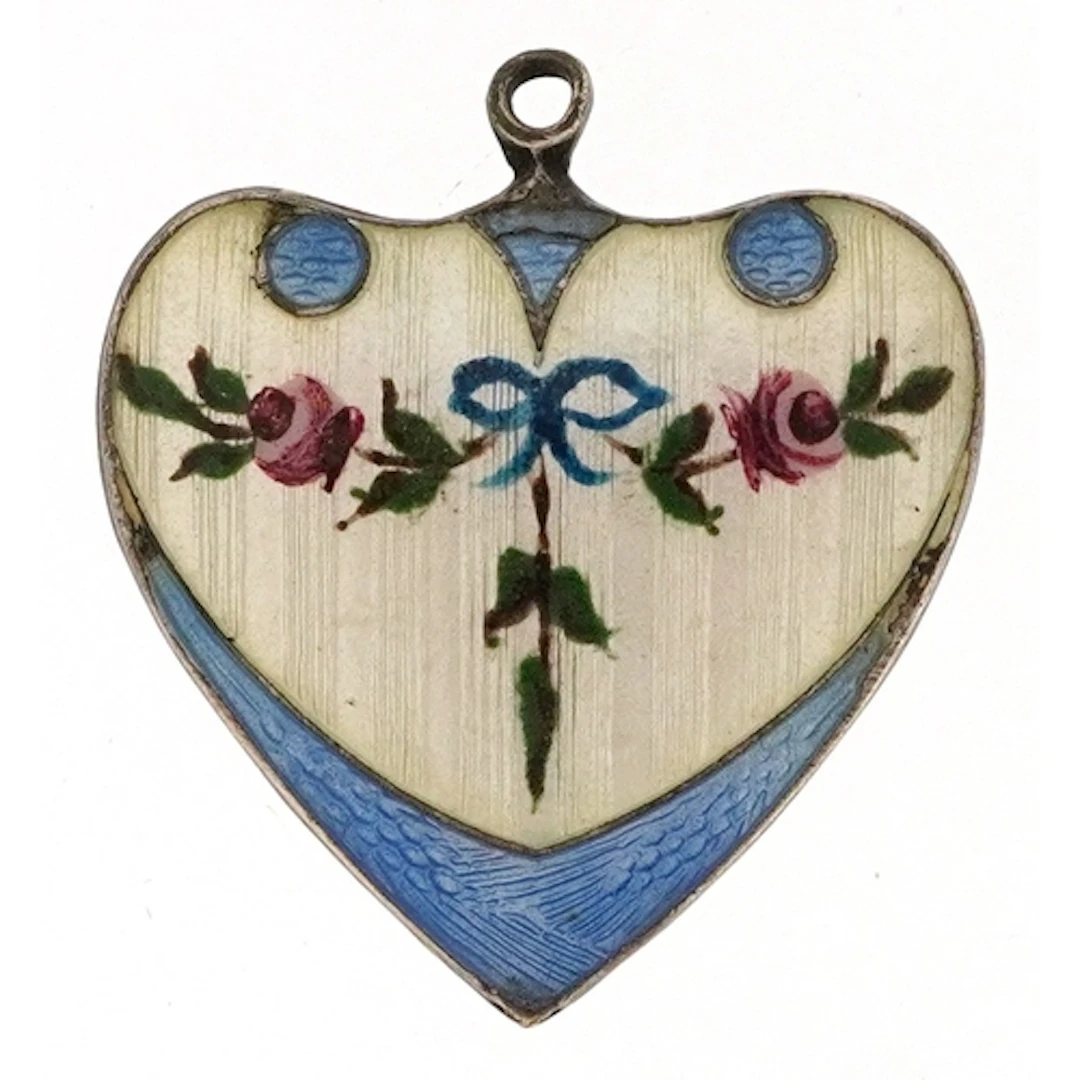 John Atkins & Sons, silver and guilloche enamel love heart p...