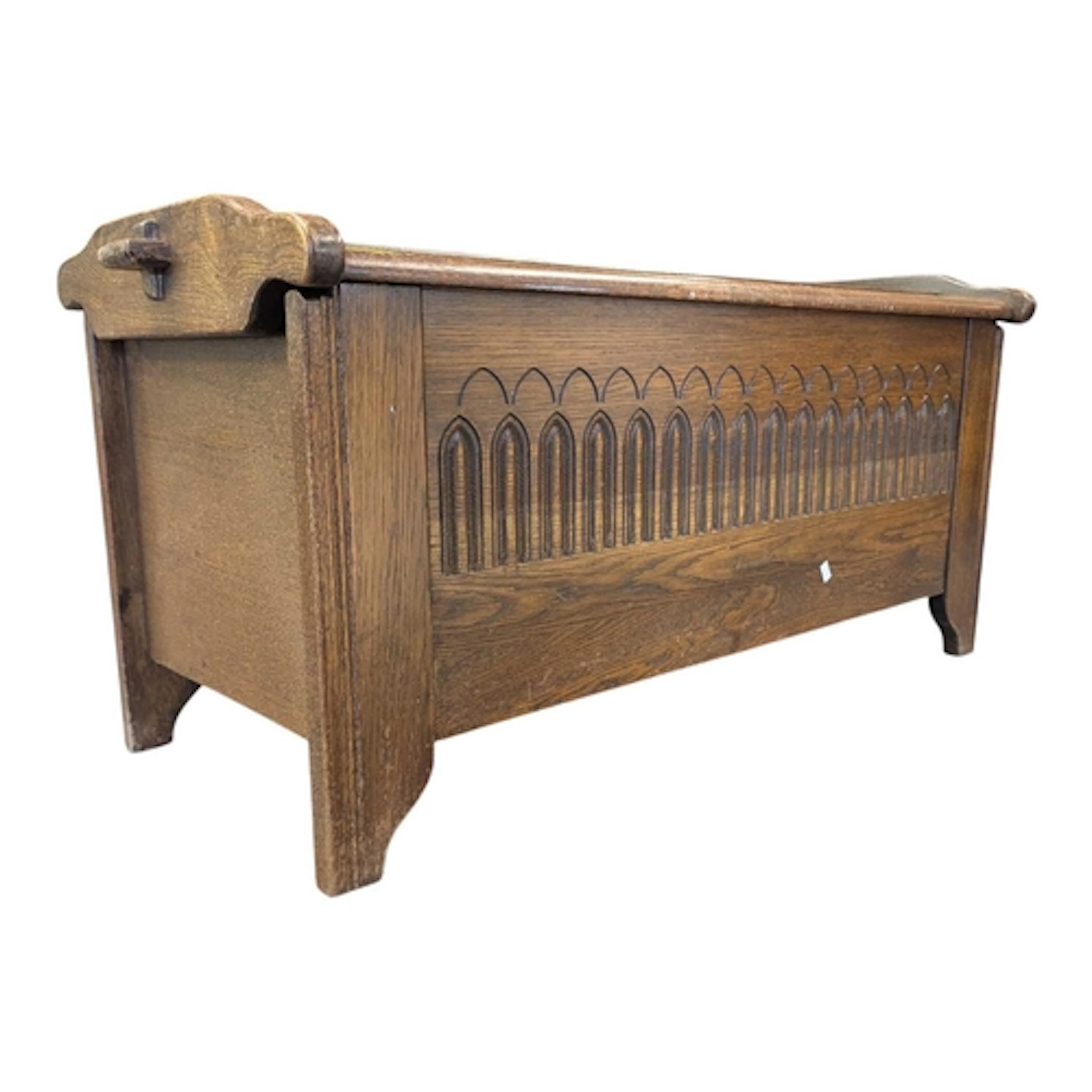 A mid 20th century solid oak coffer or chest. The coffer hav...